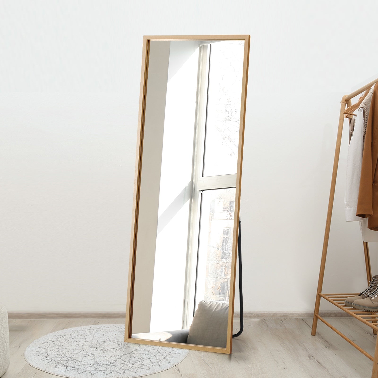 Oikiture Wood Full Length Mirror Rectangle Floor Mirrors Free Standing 166x60cm - Sunyee