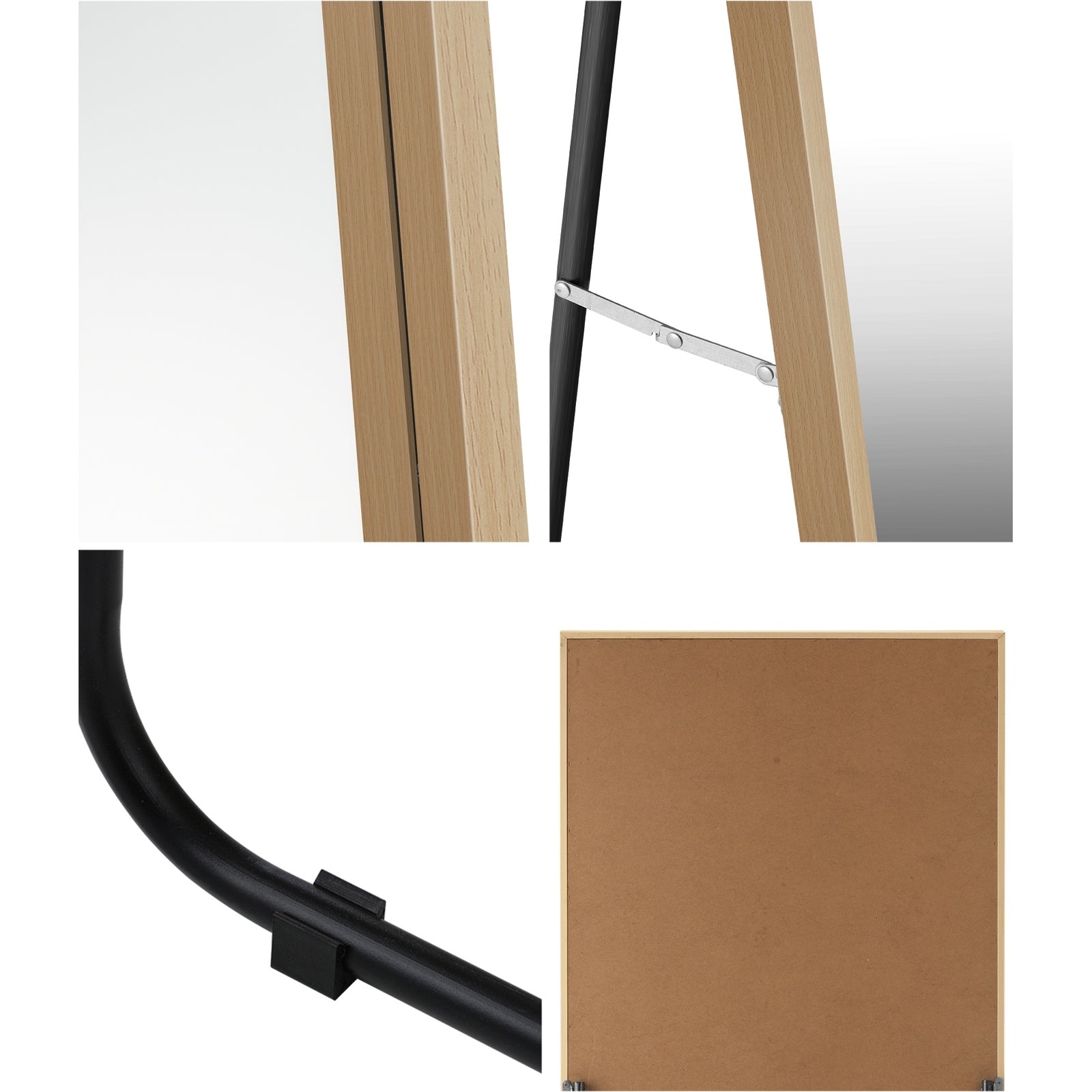 Oikiture Wood Full Length Mirror Rectangle Floor Mirrors Free Standing 166x60cm - Sunyee