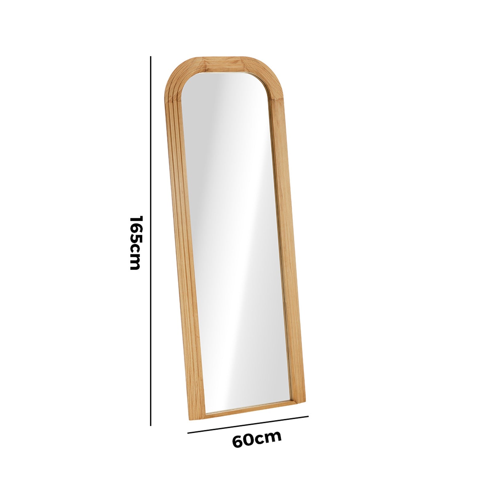 Oikiture Full Length Arch Mirror 165x60cm Natural Wood Top Round Corner Bedroom - Sunyee