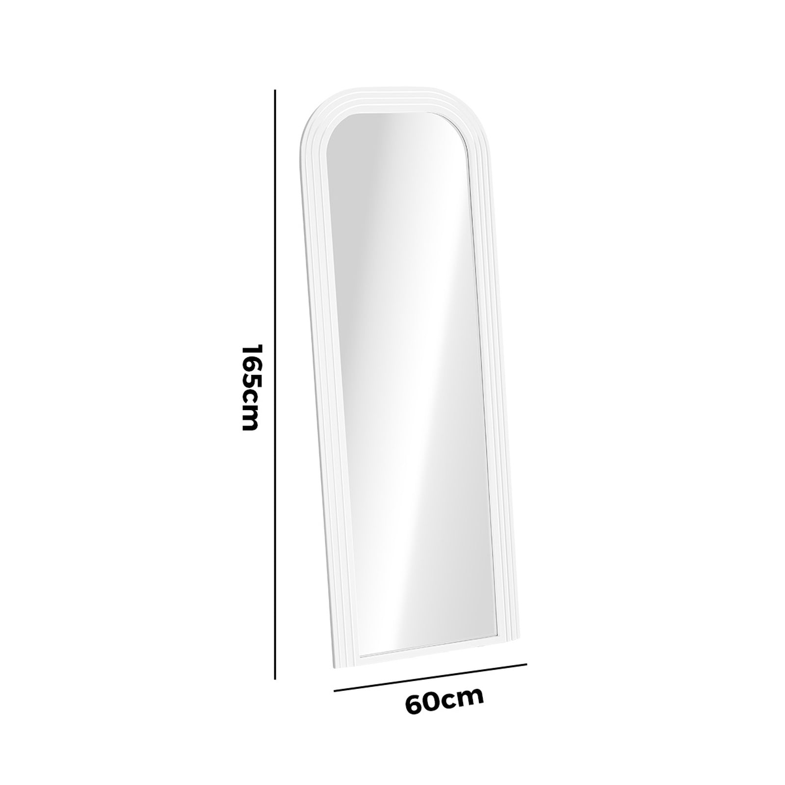 Oikiture Full Length Arch Mirror 165x60cm White Wood Top Rounded Corner Bedroom - Sunyee