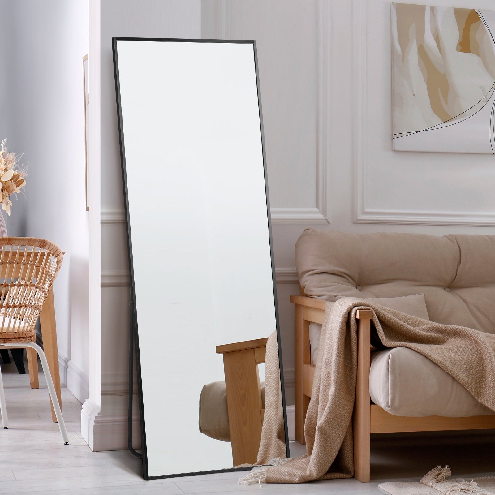 Oikiture 166x60cm Full Length Mirror Dressing Floor Mirrors Free Standing Black - Sunyee