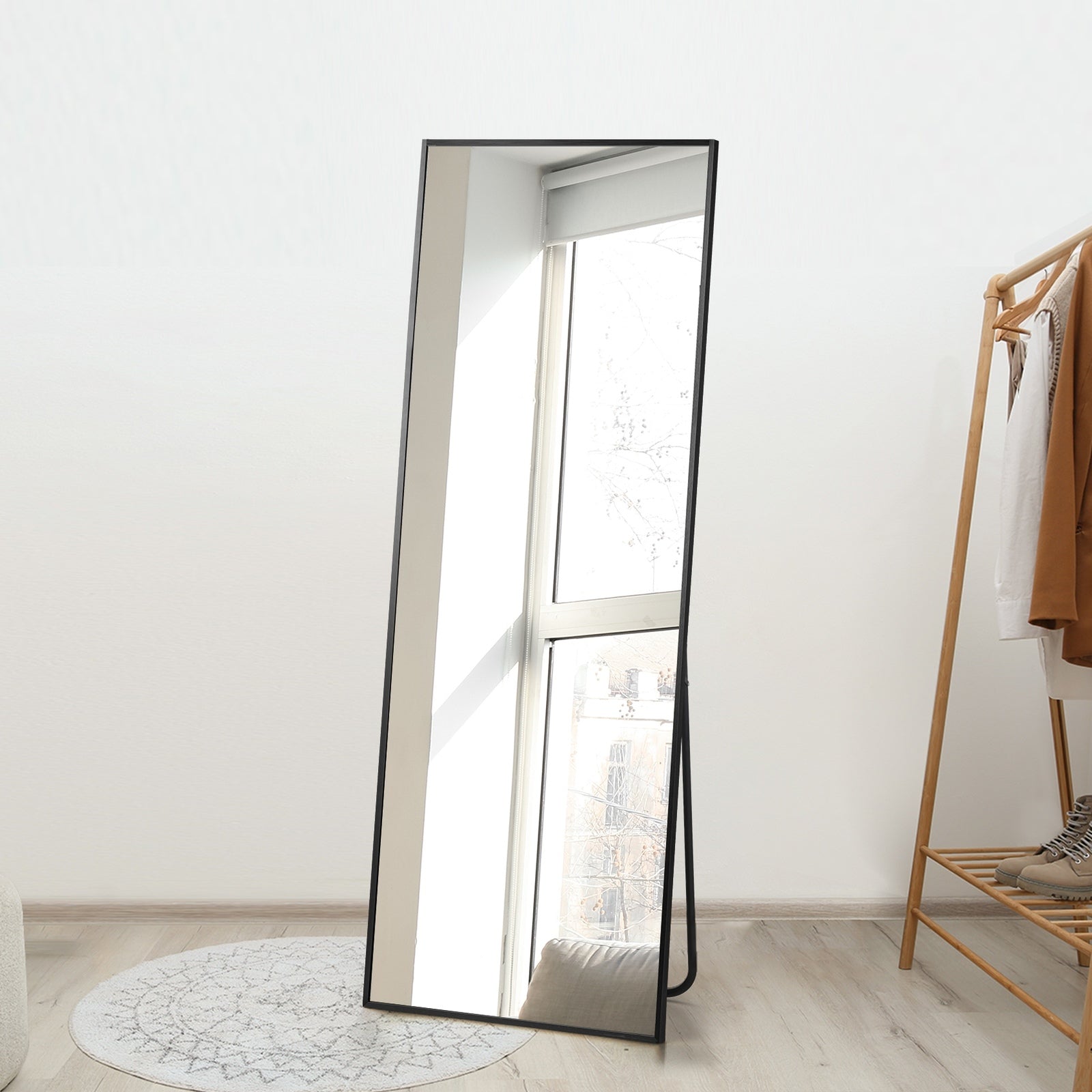 Oikiture 166x60cm Full Length Mirror Dressing Floor Mirrors Free Standing Black - Sunyee
