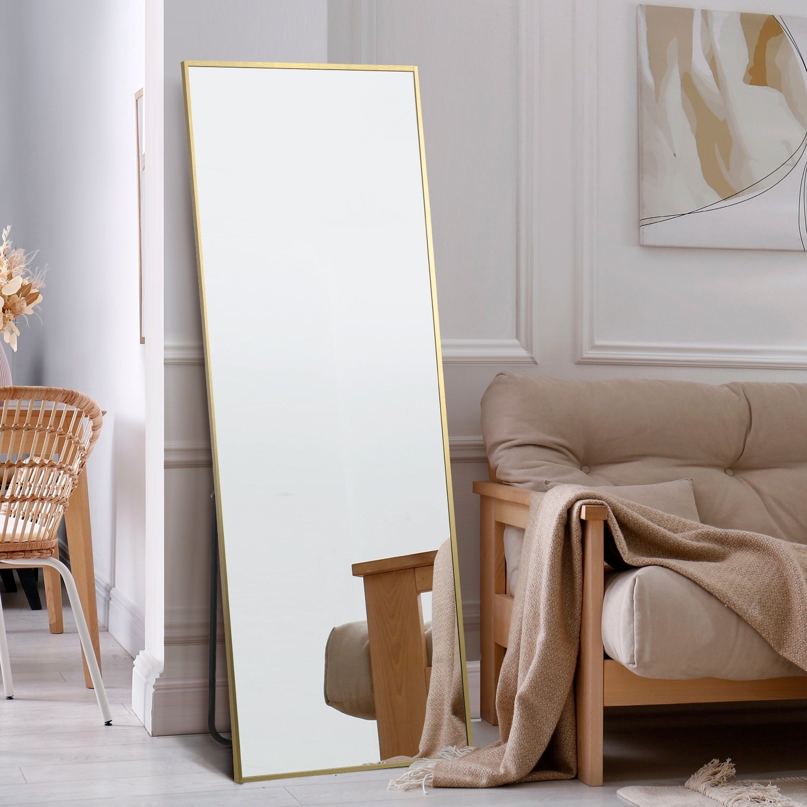 Oikiture Full Length Mirror Rectangle Dressing Floor Mirrors 166x60cm Gold - Sunyee