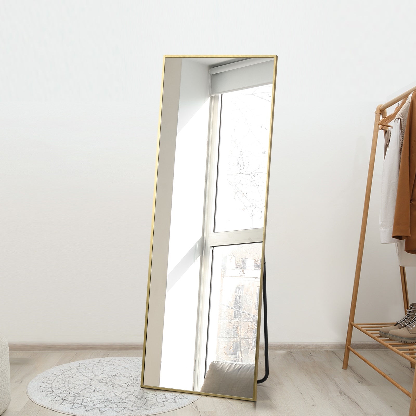 Oikiture Full Length Mirror Rectangle Dressing Floor Mirrors 166x60cm Gold - Sunyee