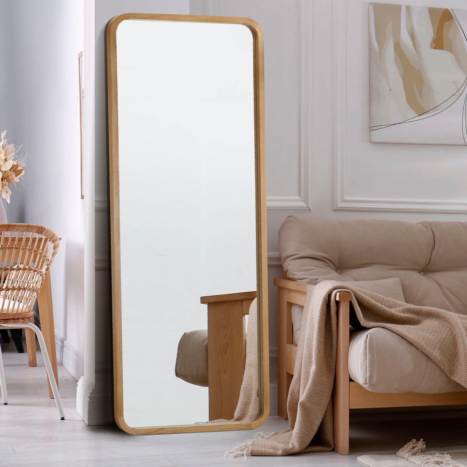 Oikiture Wooden Full Length Mirror 166x60cm Rectangle Dressing Floor Mirrors - Sunyee