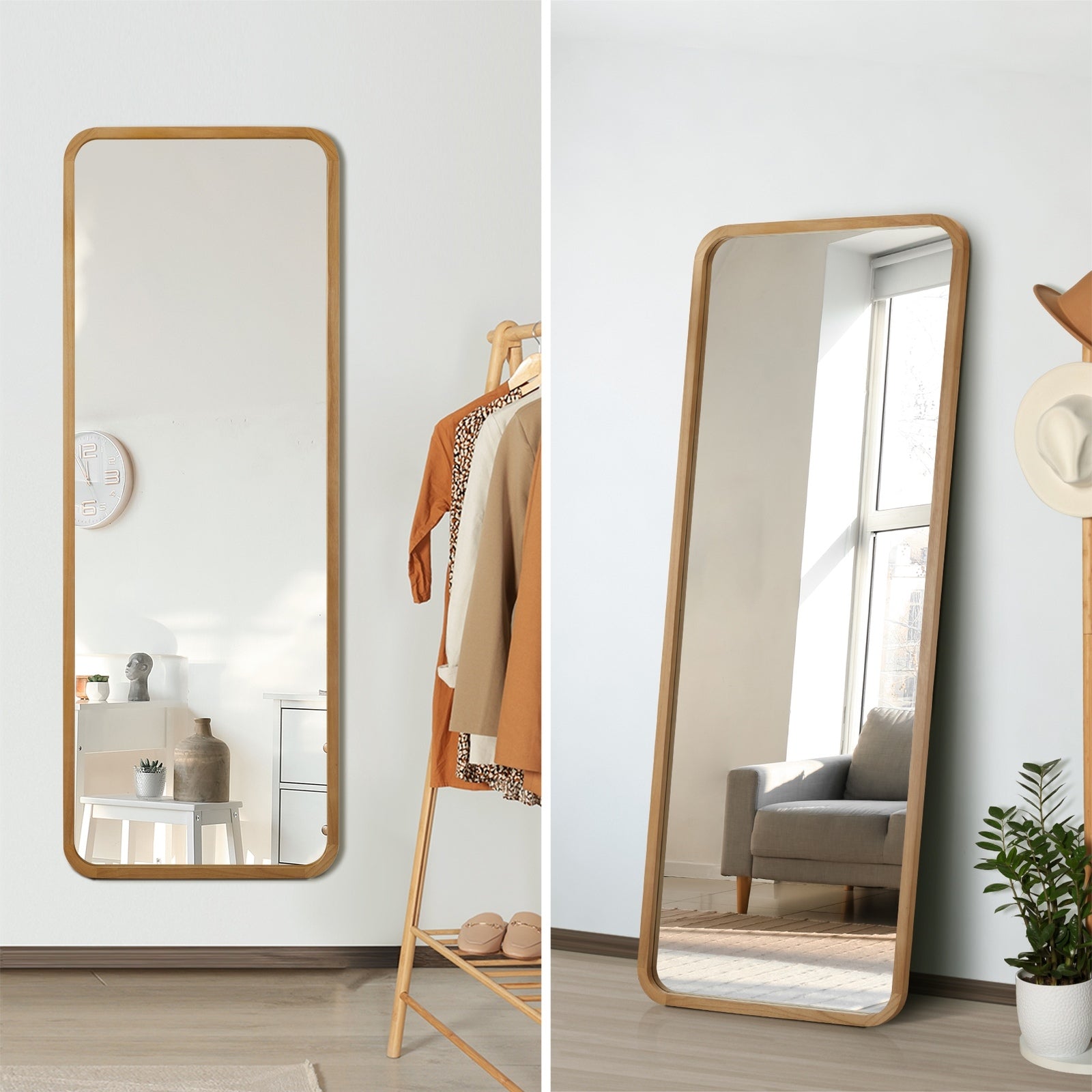 Oikiture Wooden Full Length Mirror 166x60cm Rectangle Dressing Floor Mirrors - Sunyee