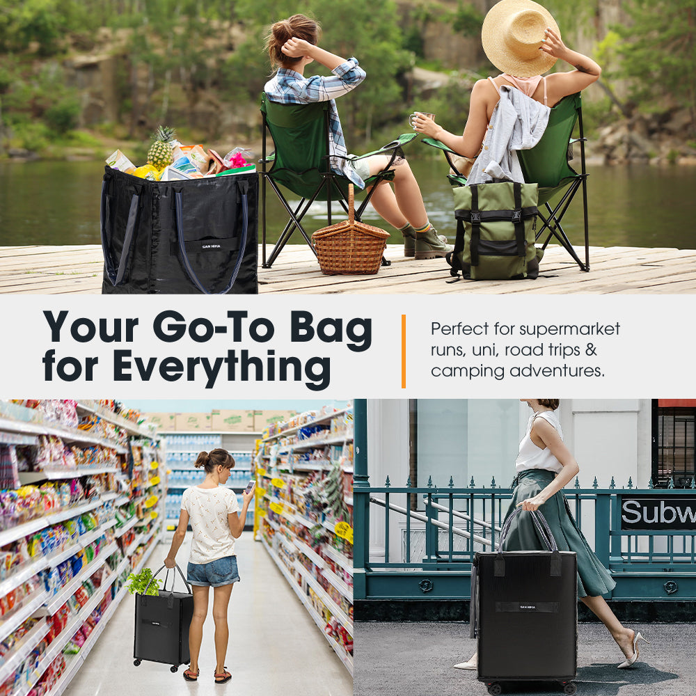 San Hima Rolling Trolley Bag Wheeled Travel Tote Durable Shopping Cart 100L - Sunyee