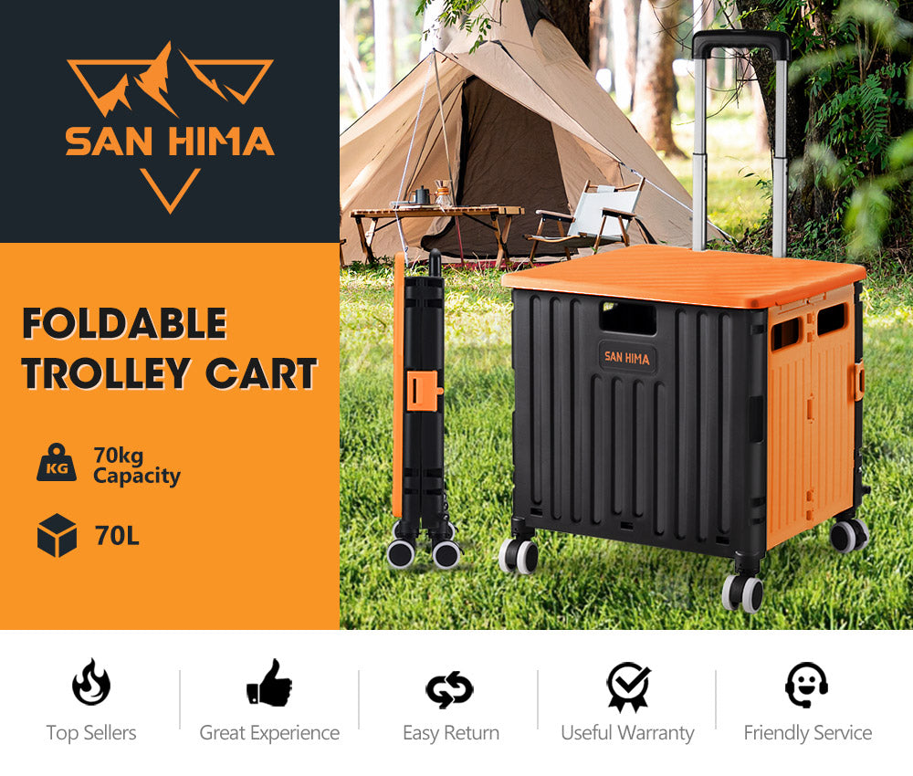San Hima 70L Shopping Trolley Foldable Camping Cart Grocery Basket 360° Wheel - Sunyee