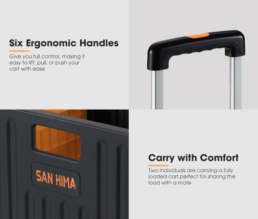 San Hima 70L Shopping Trolley Foldable Camping Cart Grocery Basket 360° Wheel - Sunyee