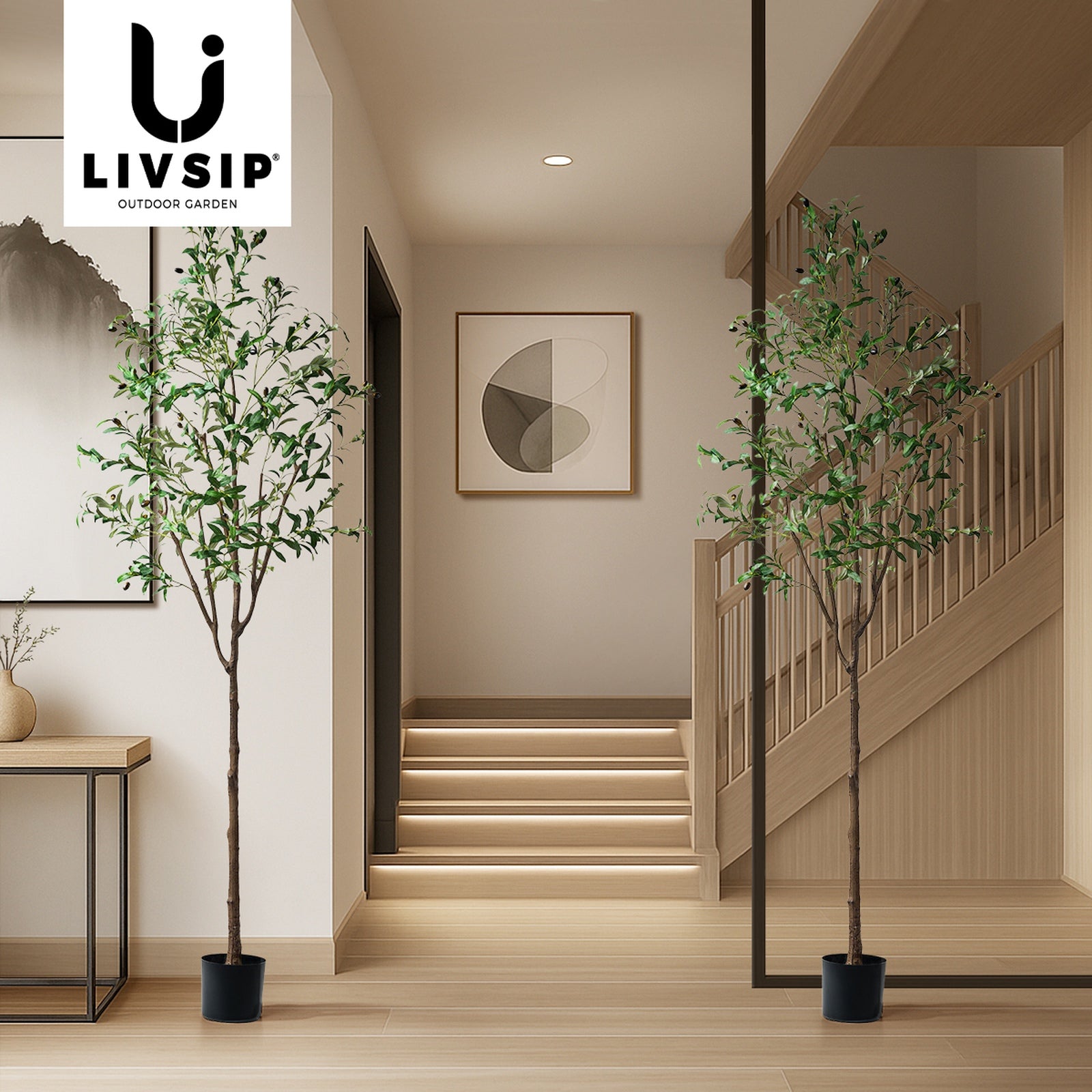Livsip 2 Pack Artificial Olive Tree Tall Faux Potted Plants Home Decor 210cm - Sunyee
