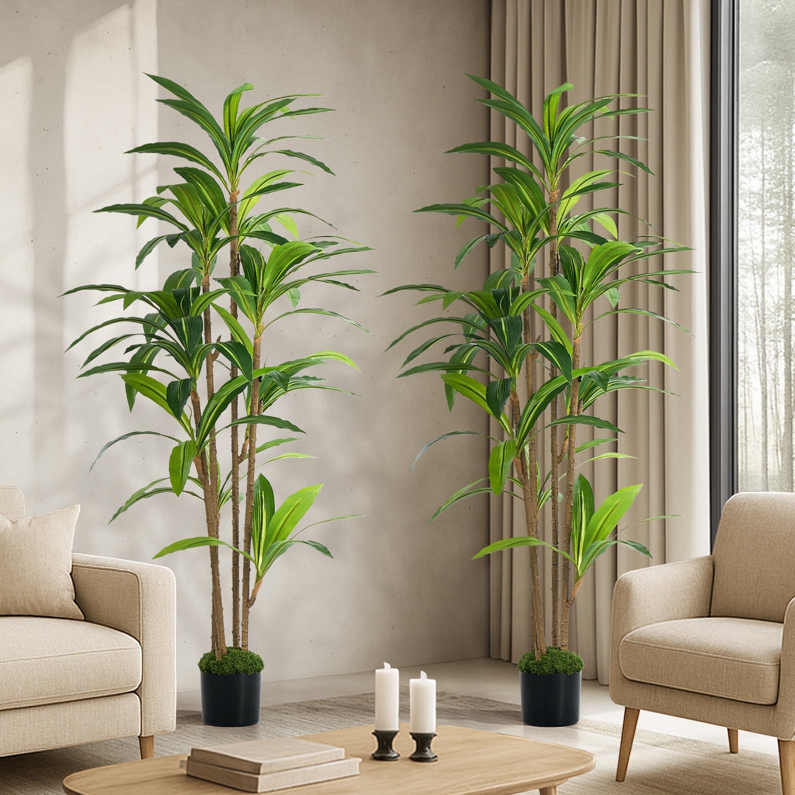 Livsip 2PCS Artificial Dracaena Tree 150cm Potted Faux Plant Outdoor Home Decor
