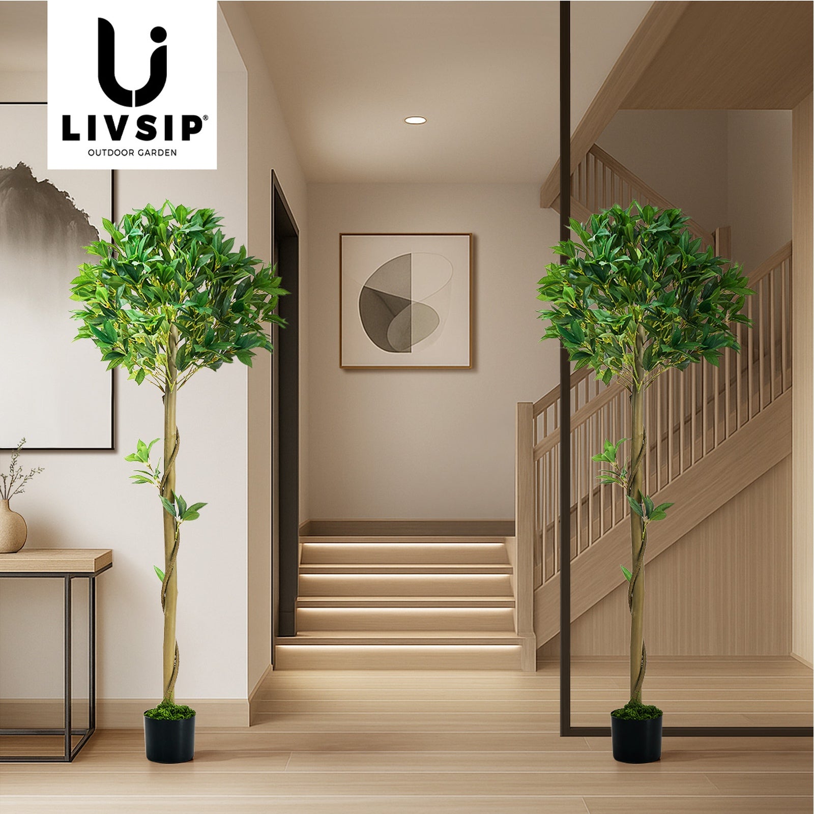 Livsip 2 Pack Artificial Bay Tree Potted Laurel Ball Topiary Faux Plant 150cm