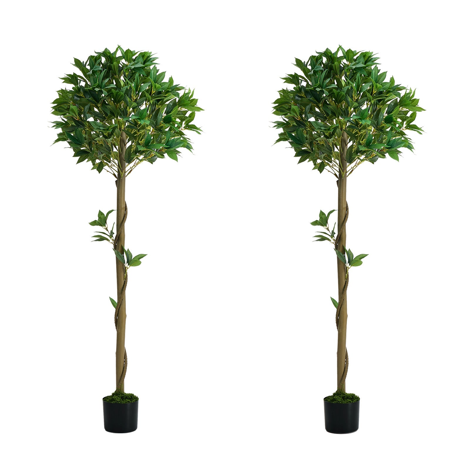 Livsip 2 Pack Artificial Bay Tree Potted Laurel Ball Topiary Faux Plant 150cm