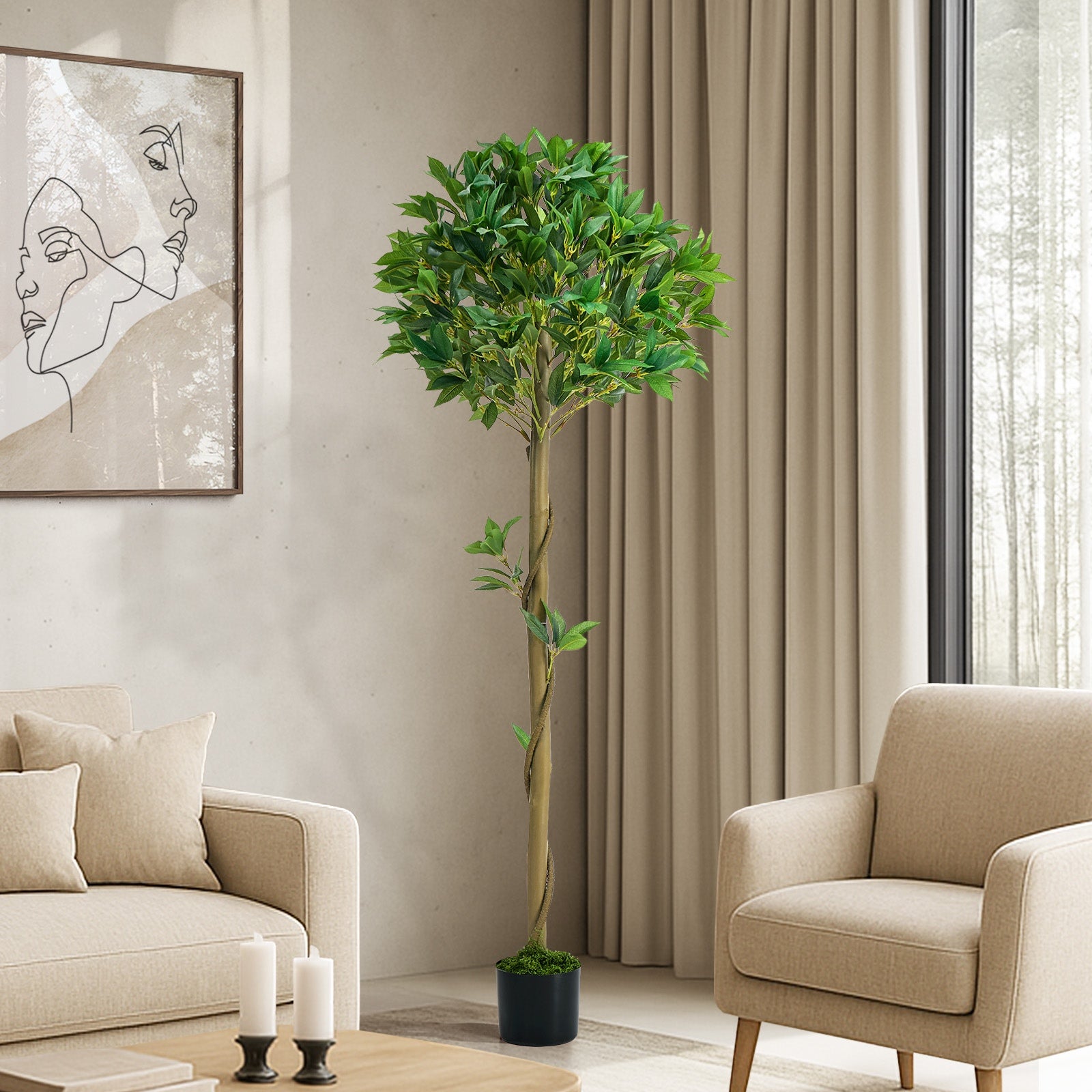 Livsip 150cm Artificial Bay Tree Realistic Potted Laurel Ball Topiary Faux Plant