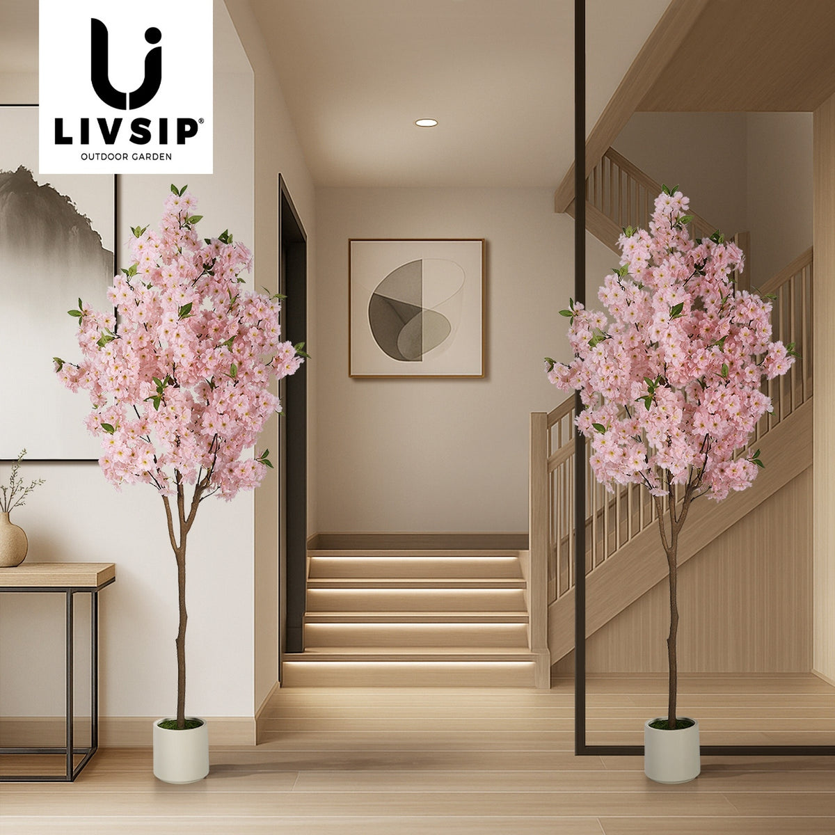 Livsip 2 Pack Artificial Cherry Blossom Tree 180cm Lifelike Potted Faux Plants
