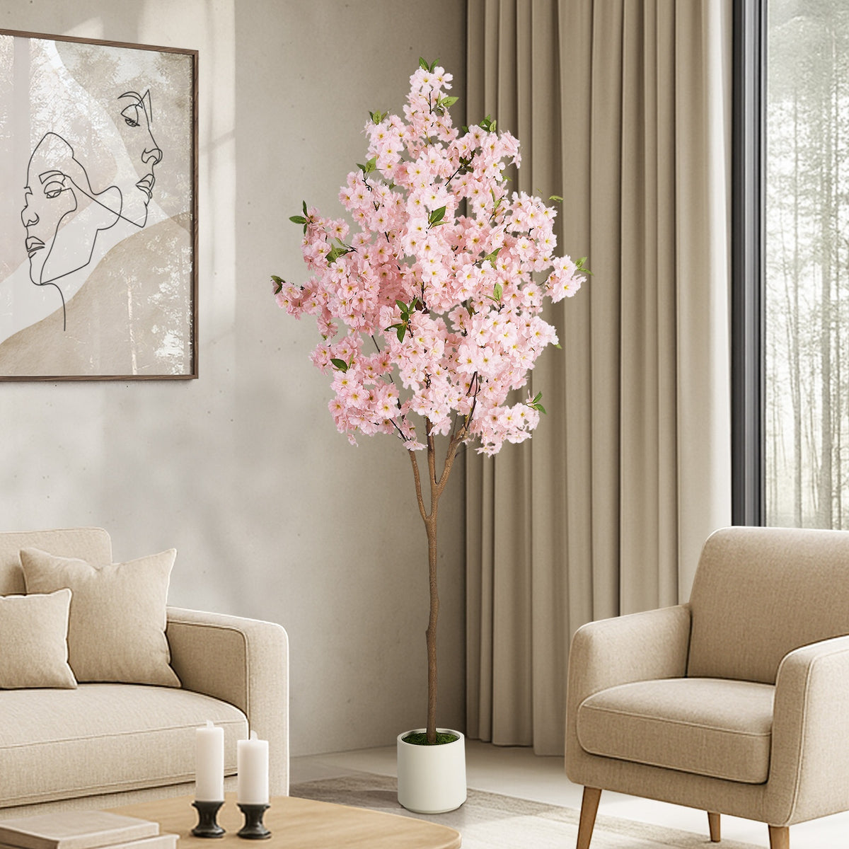 Livsip 180cm Artificial Cherry Blossom Tree Lifelike Potted Faux Plants
