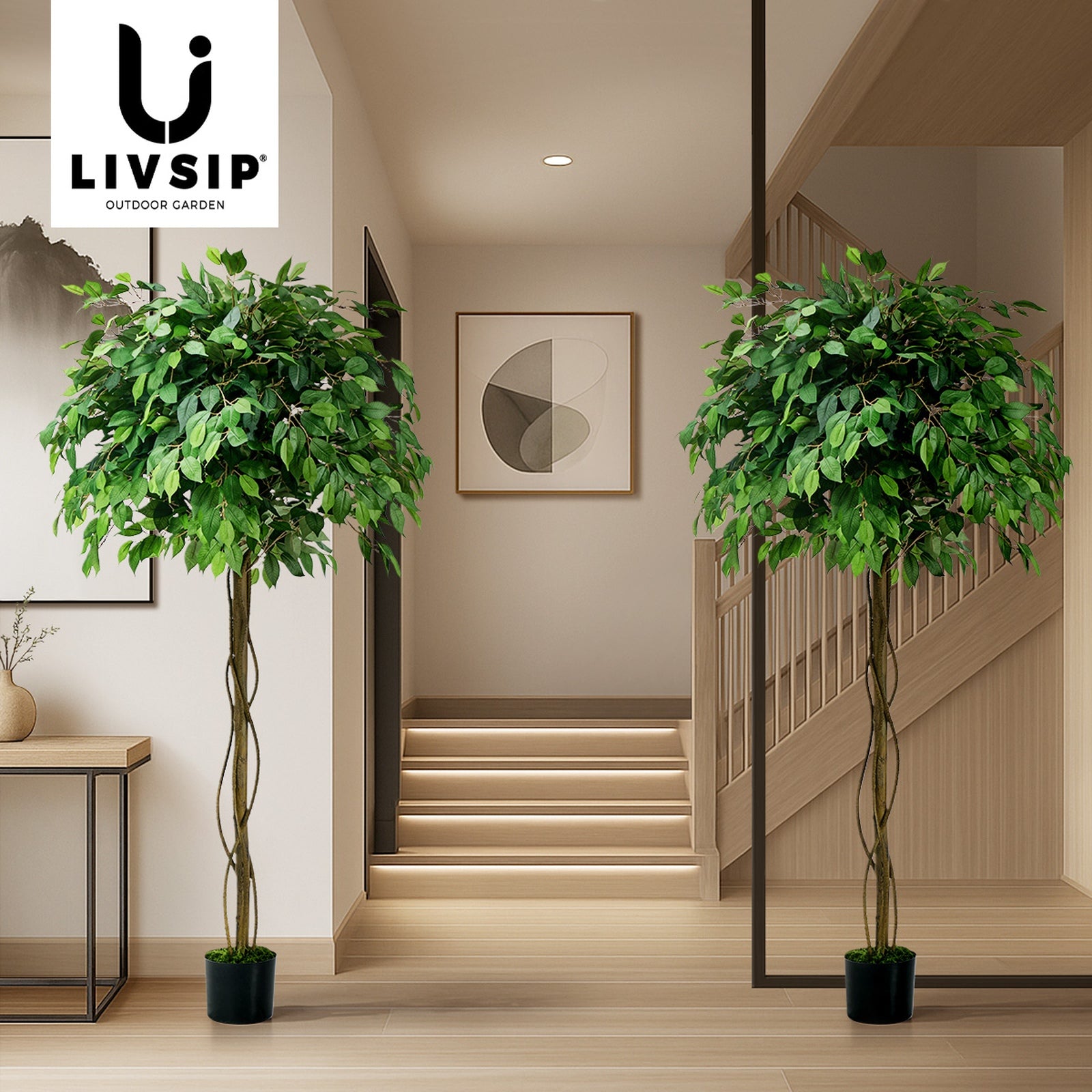 Livsip 2 Pack Artificial Ficus Tree 180cm Realistic Potted Faux Plant Home Decor