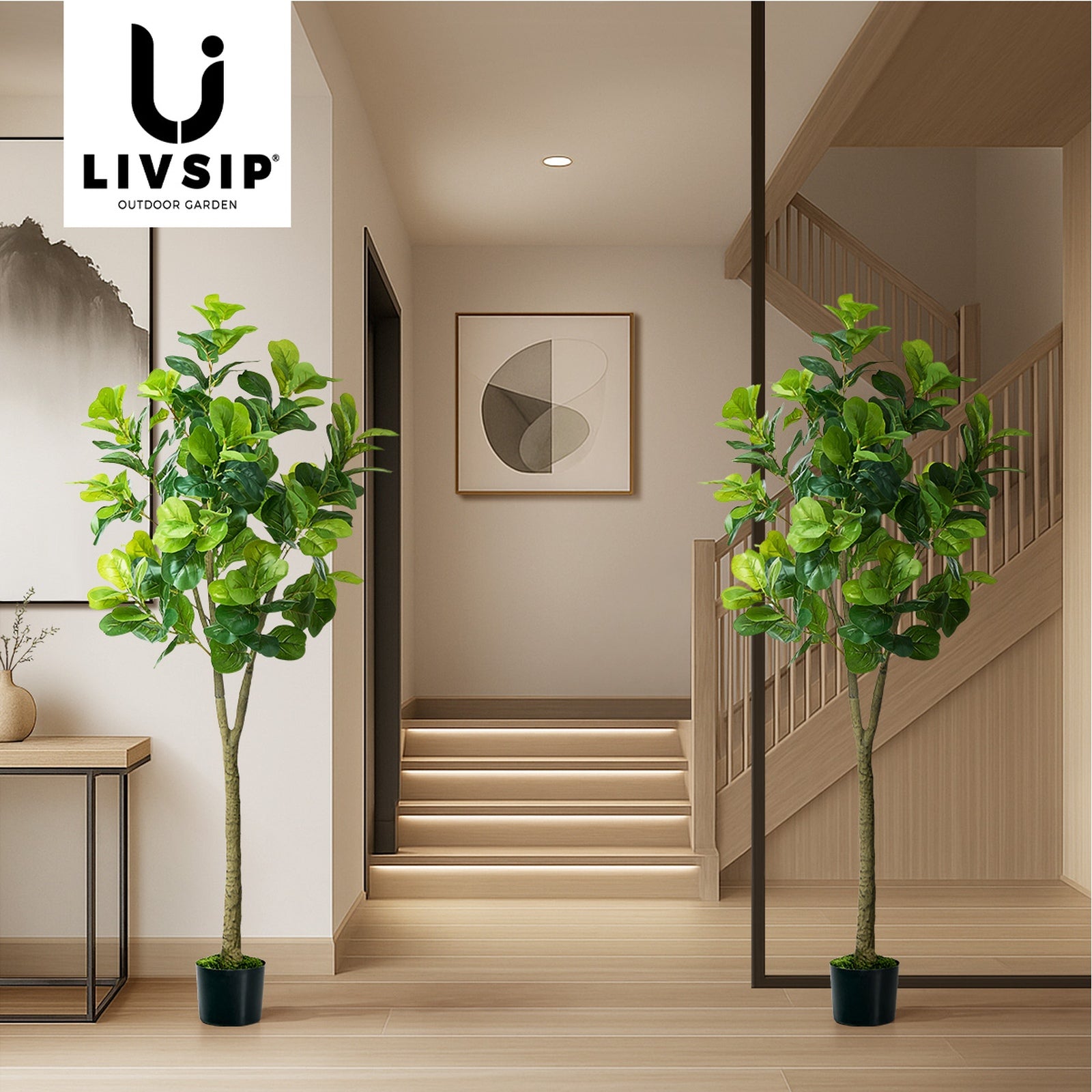Livsip 2 Pack Artificial Fiddle Leaf Fig Tree 150cm Potted Faux Plant Home Decor