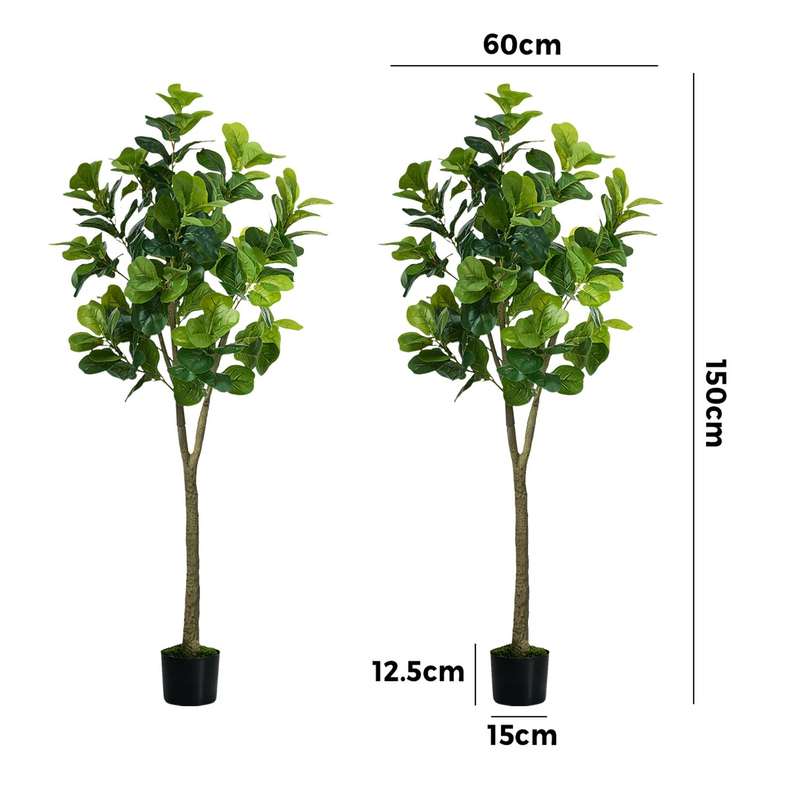 Livsip 2 Pack Artificial Fiddle Leaf Fig Tree 150cm Potted Faux Plant Home Decor