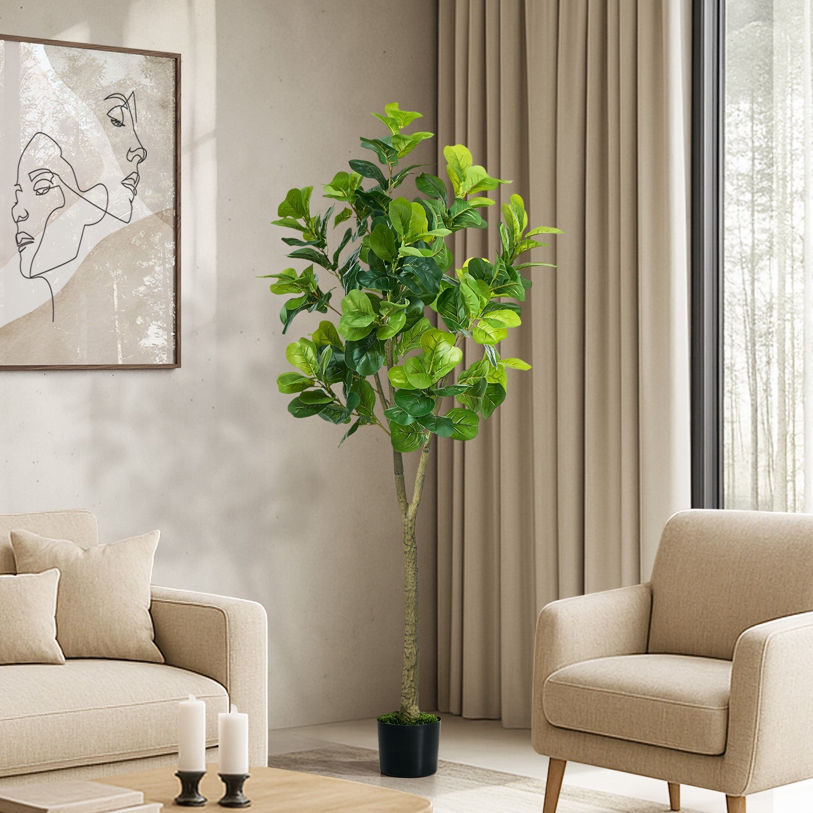 Livsip 150cm Artificial Fiddle Leaf Fig Tree Potted Faux Plant Home Decor
