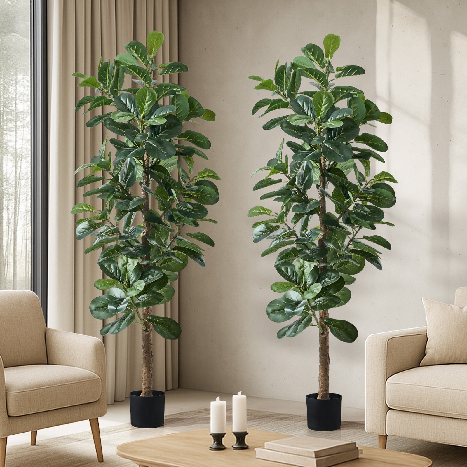 Livsip 2x Artificial Fiddle Leaf Fig Tree Lifelike Faux Plants Home Decor 180cm - Sunyee