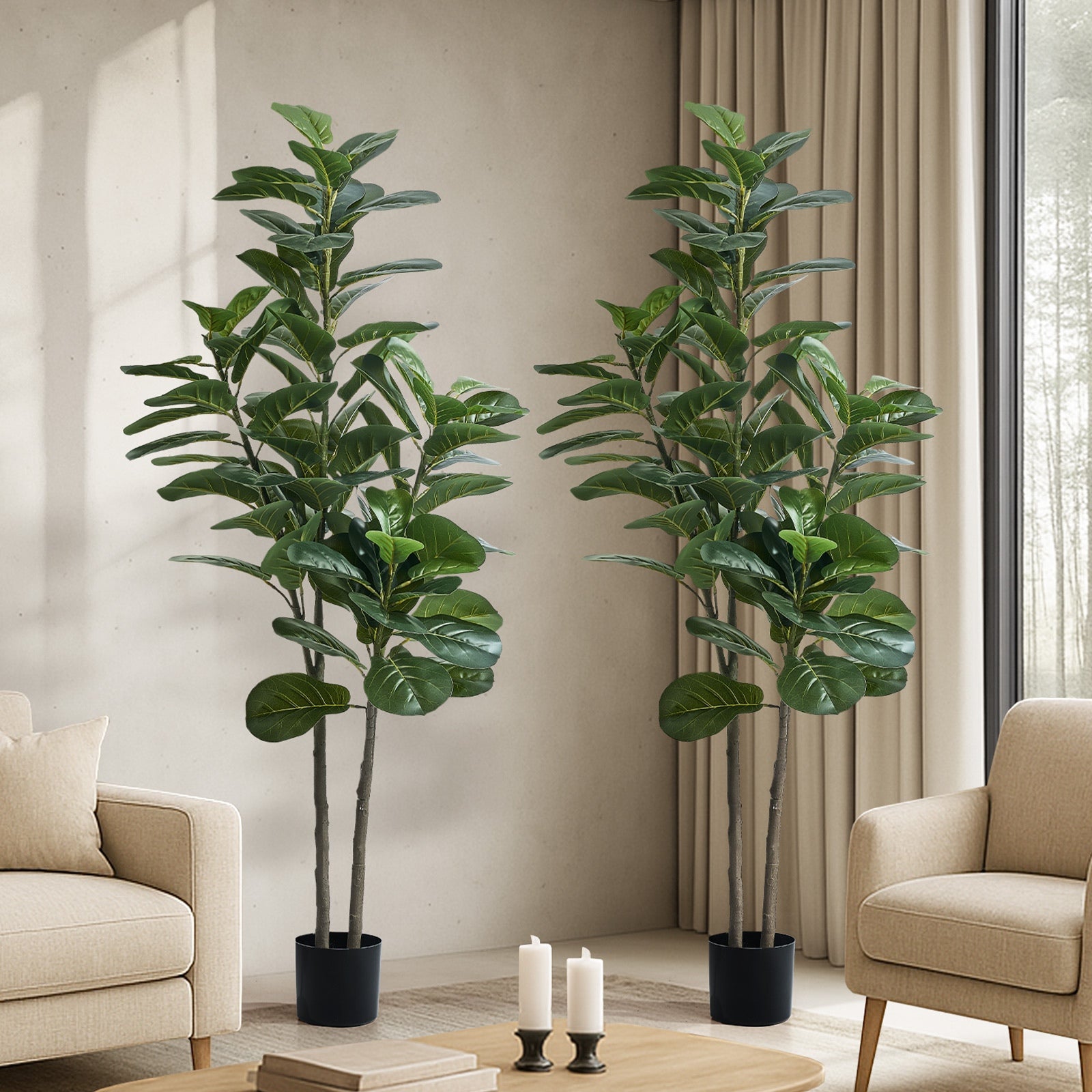 Livsip 2x Artificial Fiddle Leaf Fig Tree Lifelike Faux Plants Home Decor 150cm - Sunyee