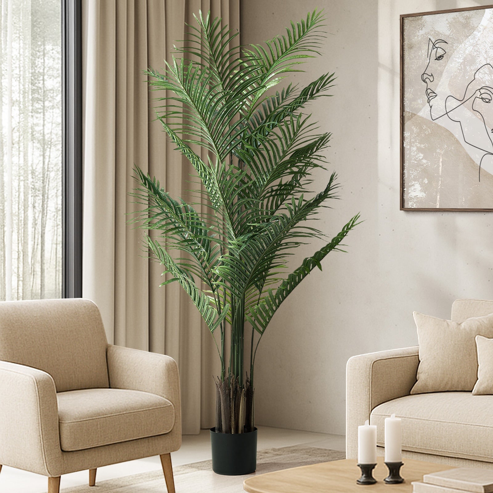Livsip 180cm Artificial Palm Tree Lifelike Faux Potted Plants Home Garden Decor - Sunyee