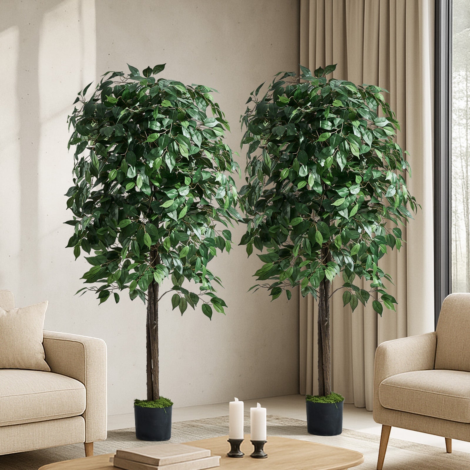 Livsip 2 Pack 150cm Artificial Ficus Tree Faux Potted Plants Home Garden Decor - Sunyee