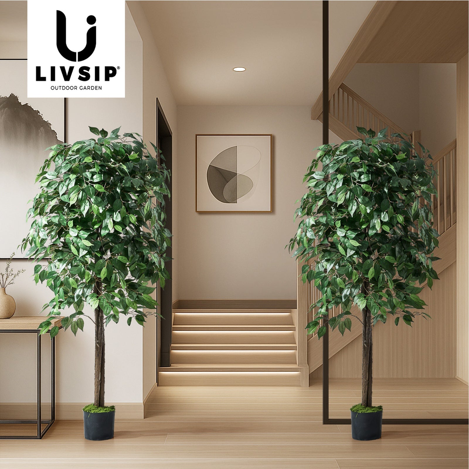 Livsip 2 Pack 150cm Artificial Ficus Tree Faux Potted Plants Home Garden Decor - Sunyee