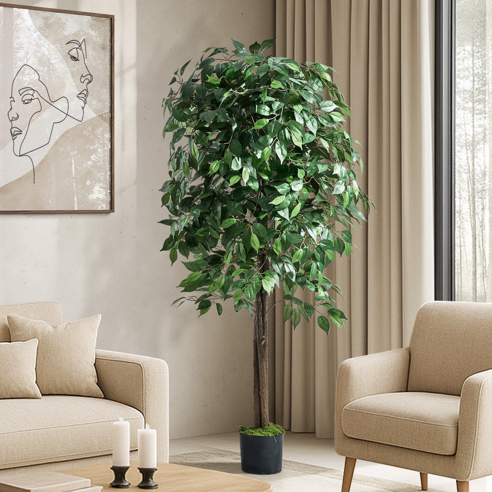 Livsip 150cm Artificial Ficus Tree Lifelike Faux Potted Plants Home Garden Decor - Sunyee