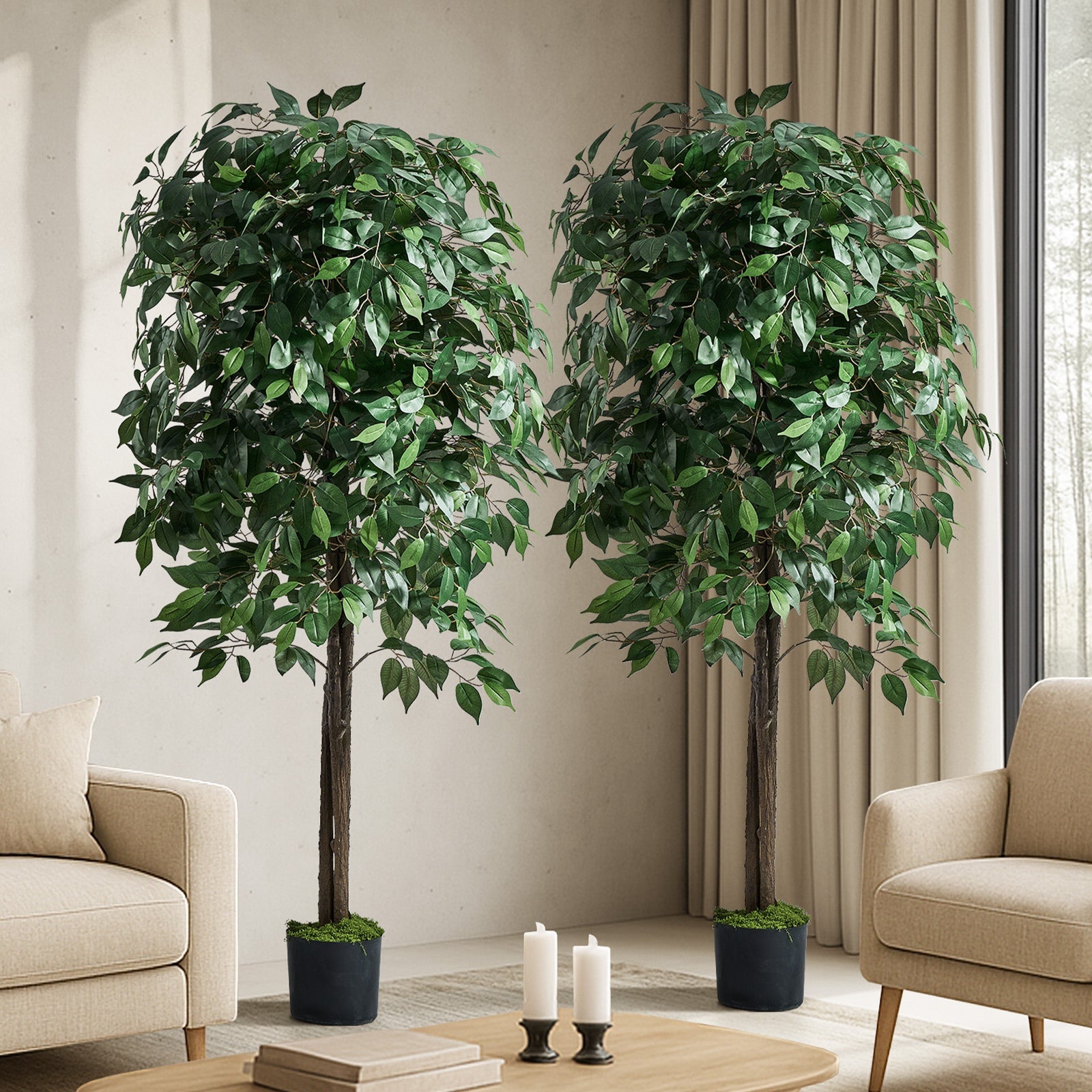 Livsip 2PCS Artificial Potted Plants Lifelike Fake Tree Home Decor 150-210cm - Sunyee