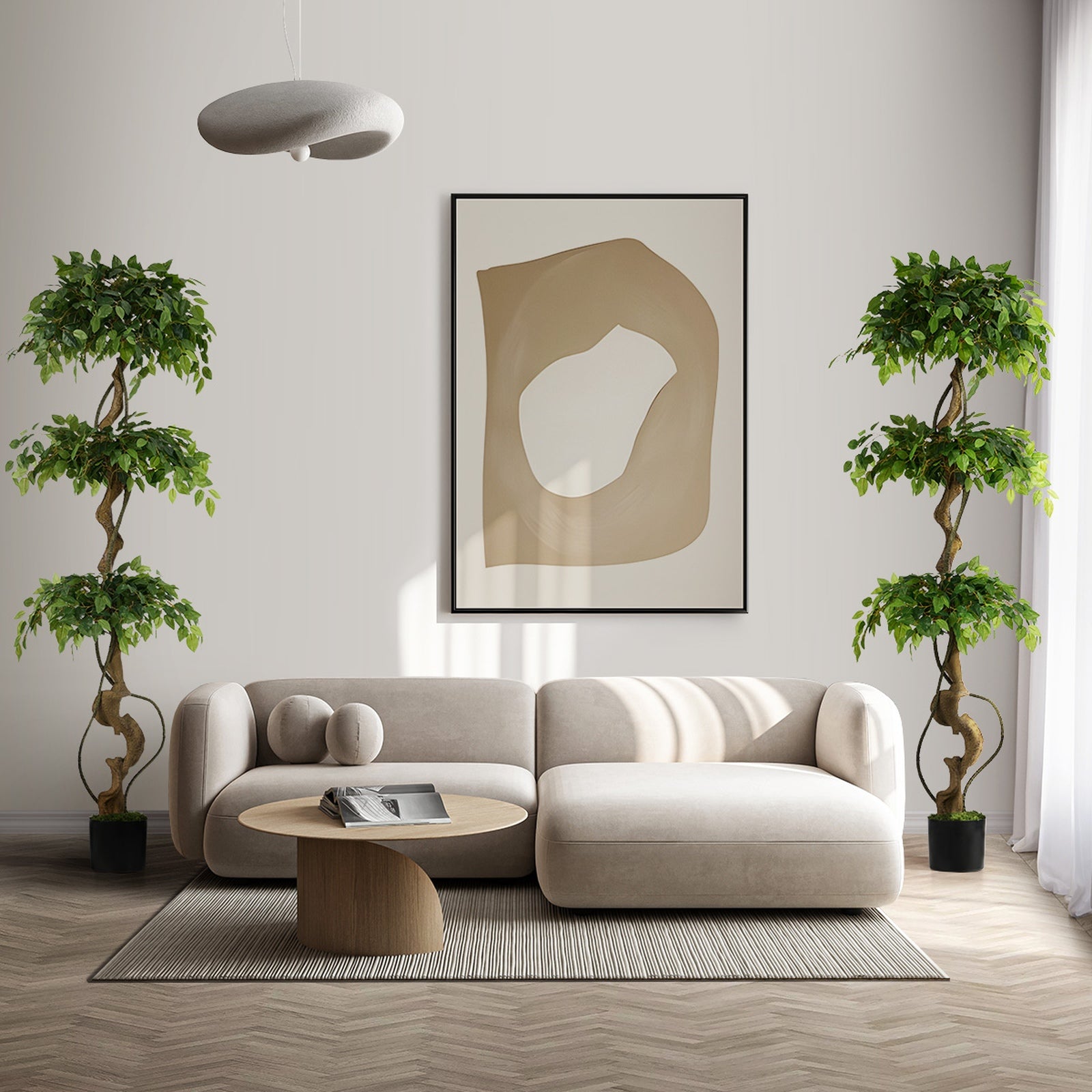 Livsip 2PCS Artificial Ficus Tree 180cm Large Twisted Ficus Faux Potted Plant - Sunyee