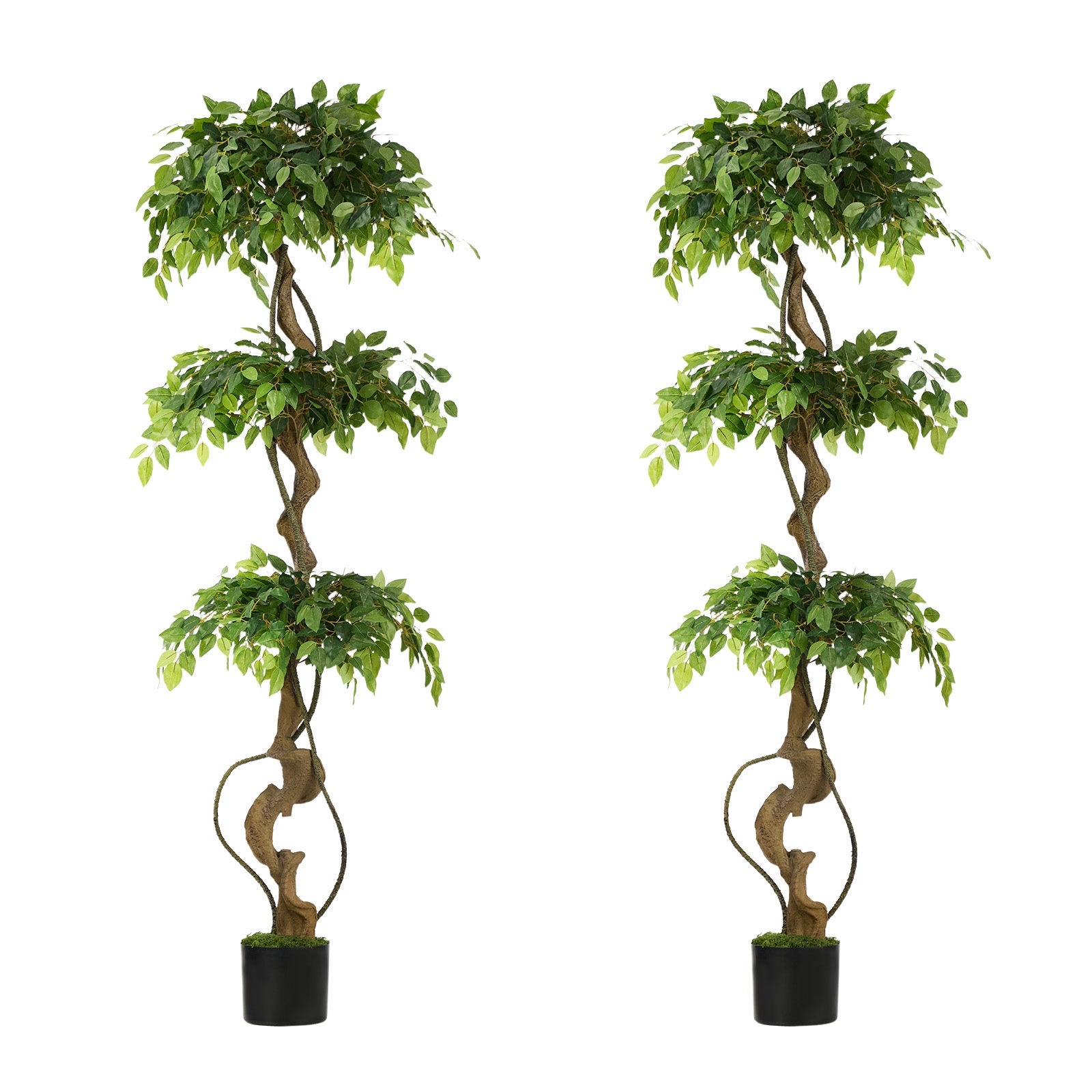 Livsip 2PCS Artificial Ficus Tree 180cm Large Twisted Ficus Faux Potted Plant - Sunyee