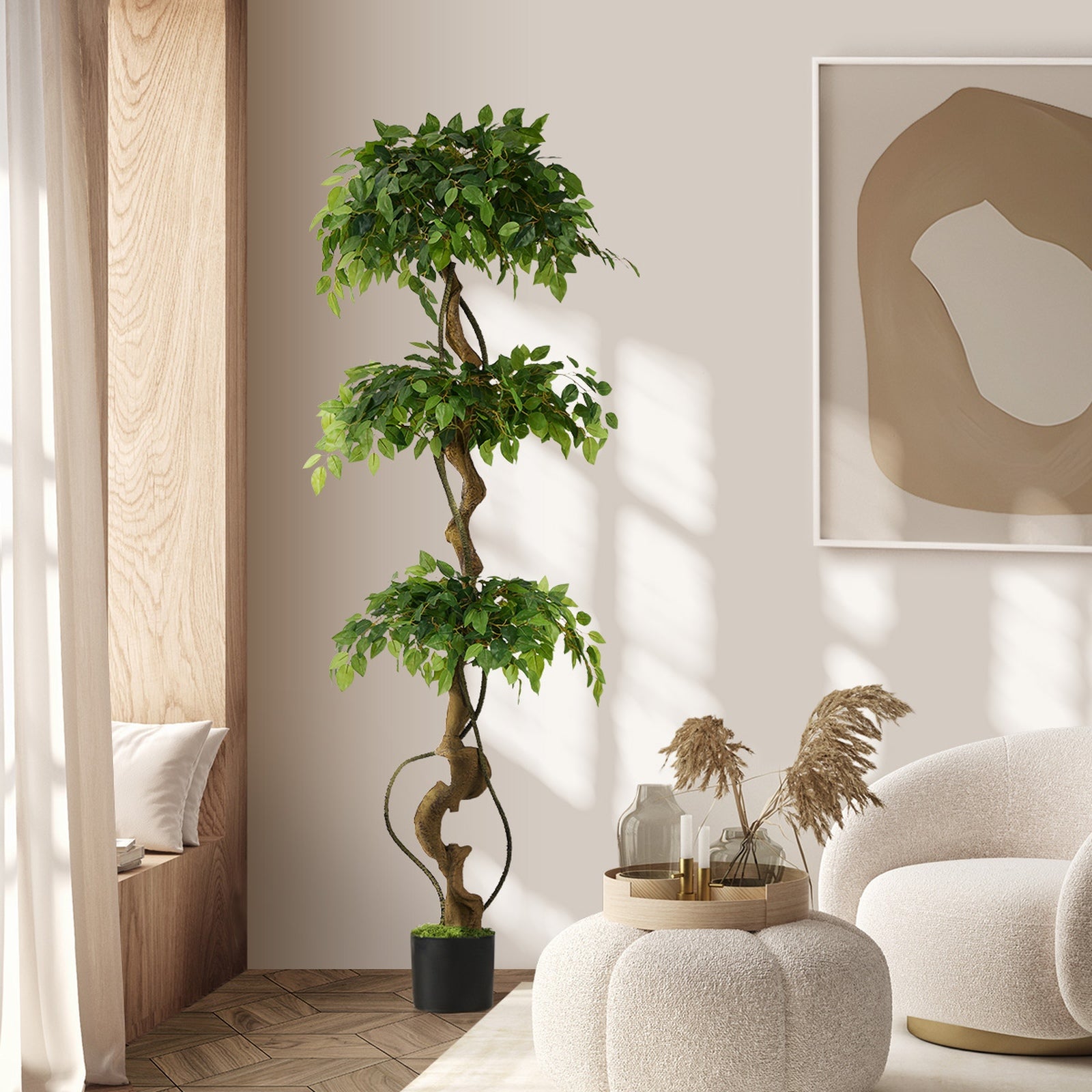 Livsip 180cm Artificial Ficus Tree Large Twisted Ficus Faux Potted Plant - Sunyee