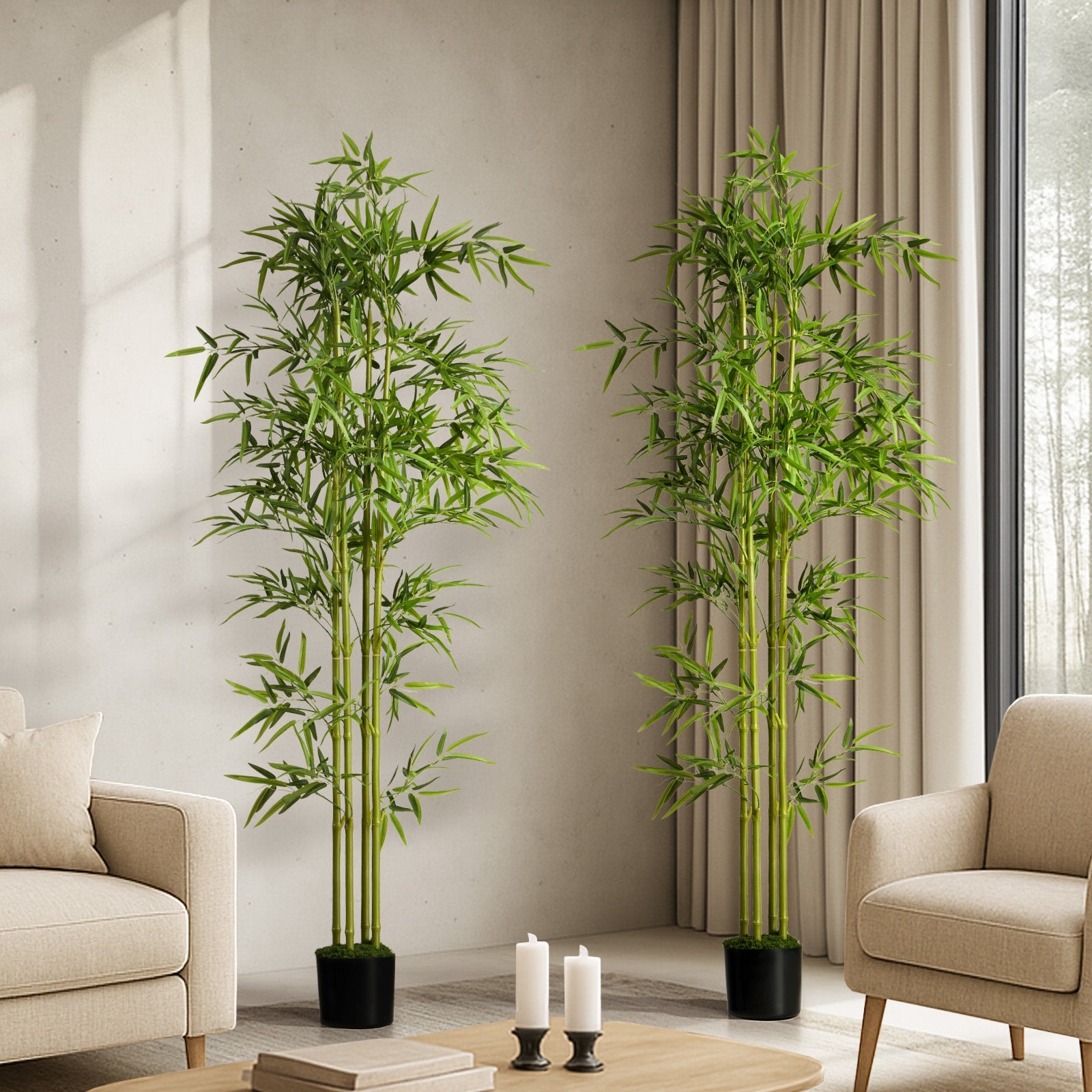 Livsip 2 Pack Artificial Bamboo Tree 150cm Potted Faux Plant Outdoor Home Decor