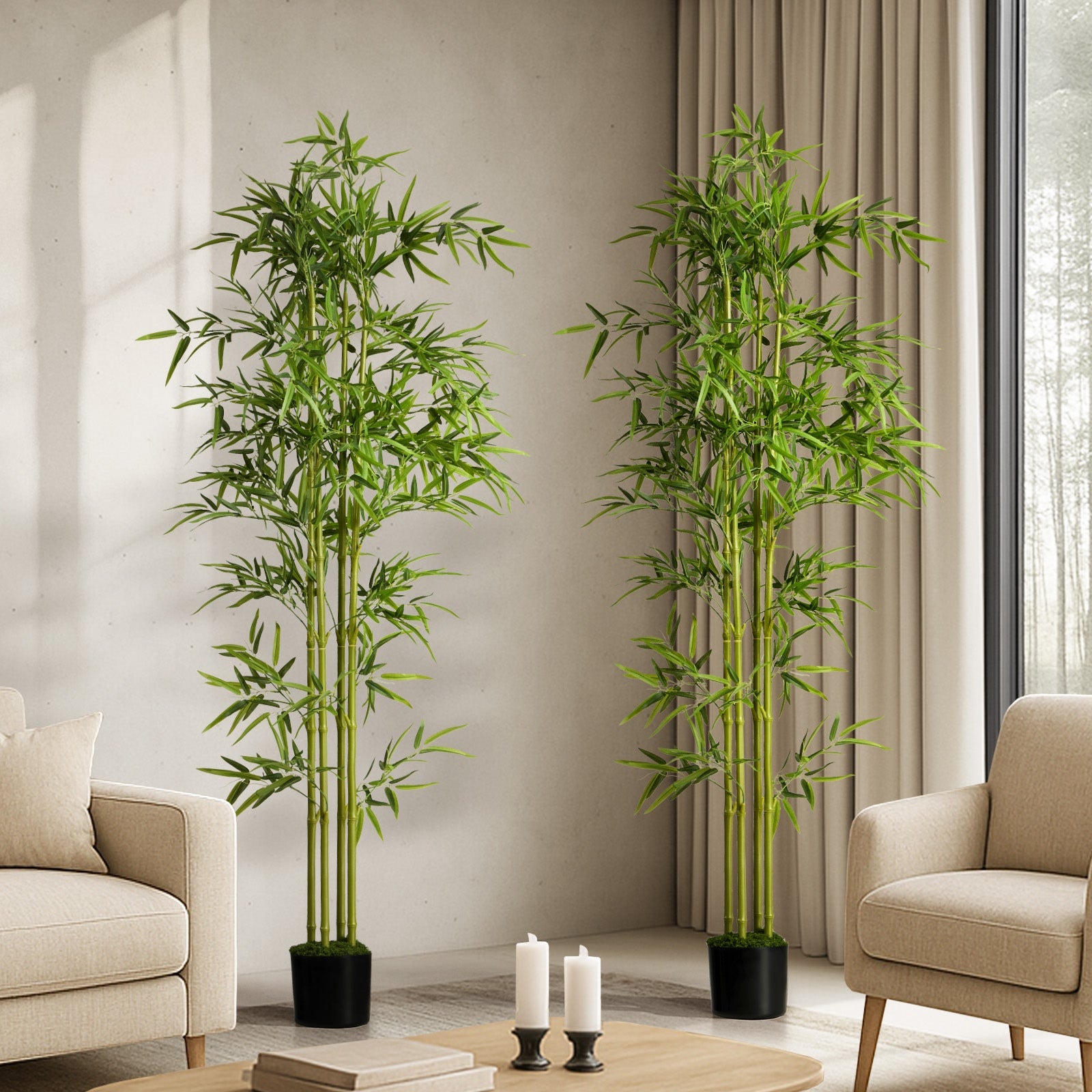 Livsip 2 Pack Artificial Bamboo Tree 180cm Faux Potted Plant Home Garden Decor - Sunyee