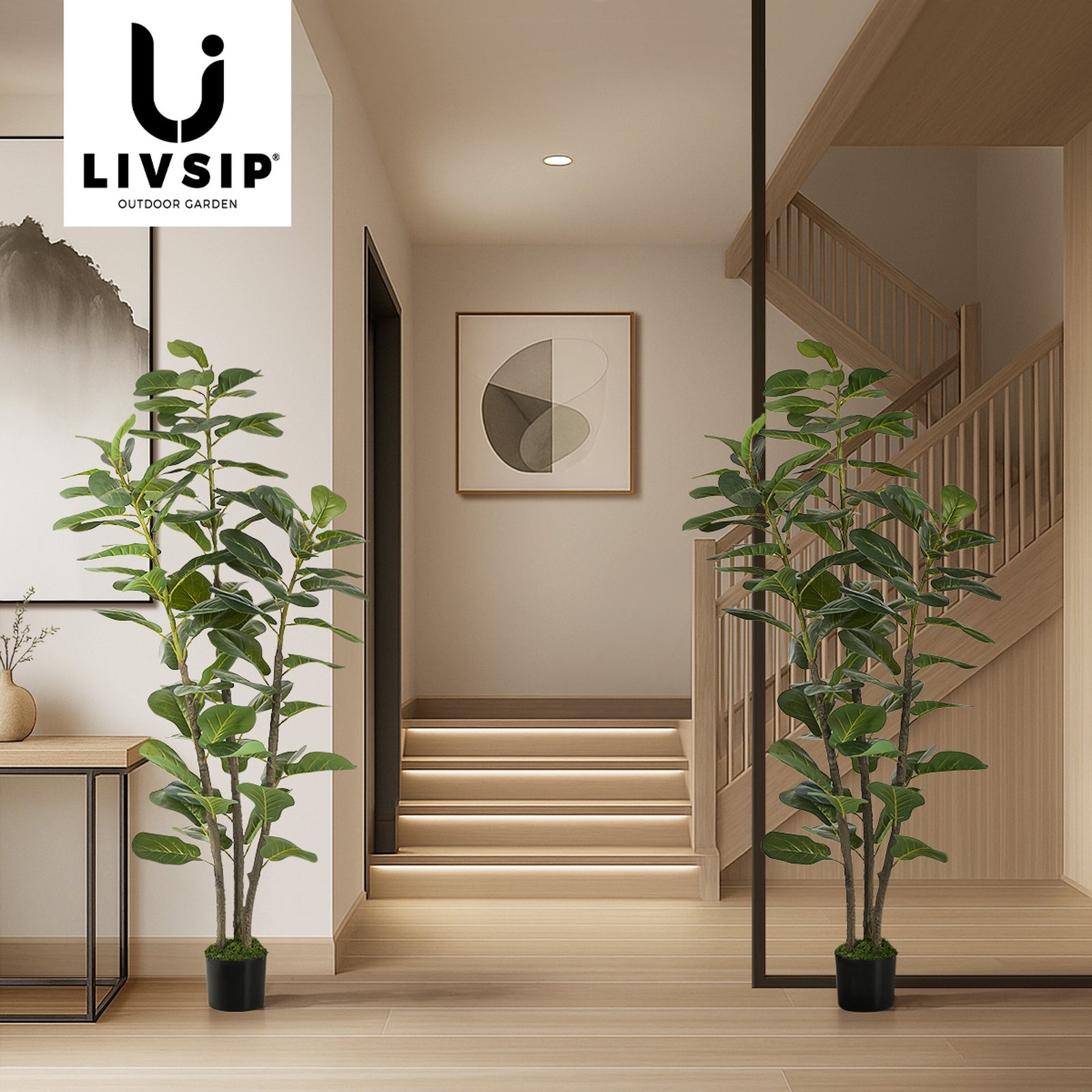 Livsip 2PCS Artificial Fiddle Leaf Fig Tree 150cm Lifelike Faux Potted Plant - Sunyee