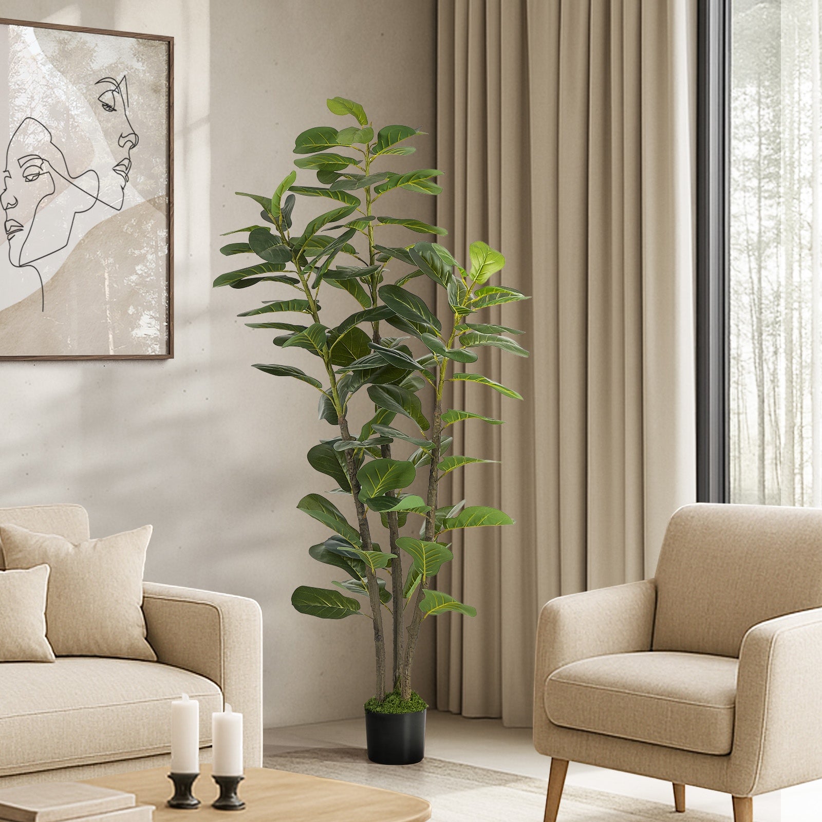 Livsip 150cm Artificial Fiddle Leaf Fig Tree Lifelike Faux Potted Plant - Sunyee