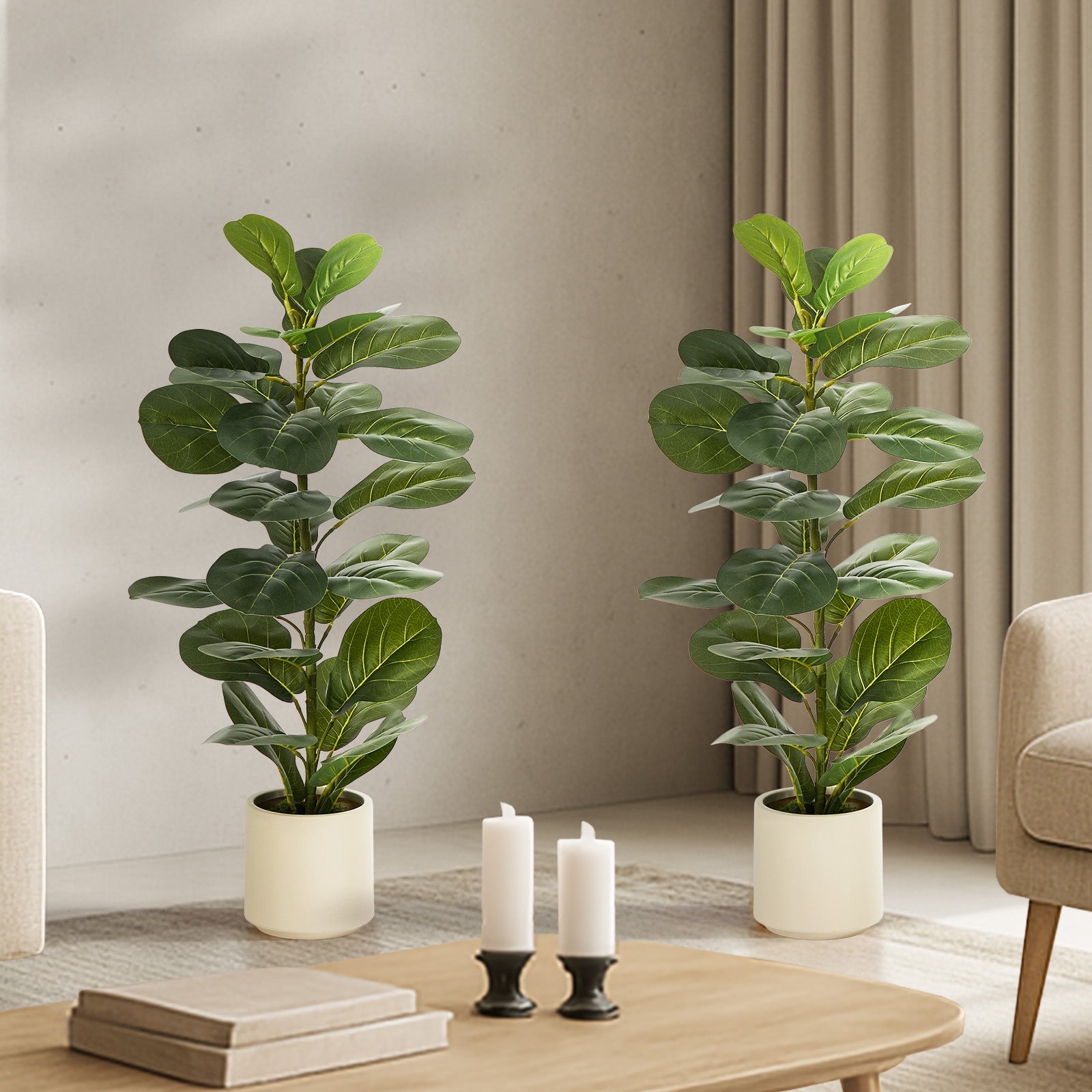 Livsip 2 Pack 90cm Artificial Fiddle Leaf Fig Tree Potted Faux Plant Home Decor