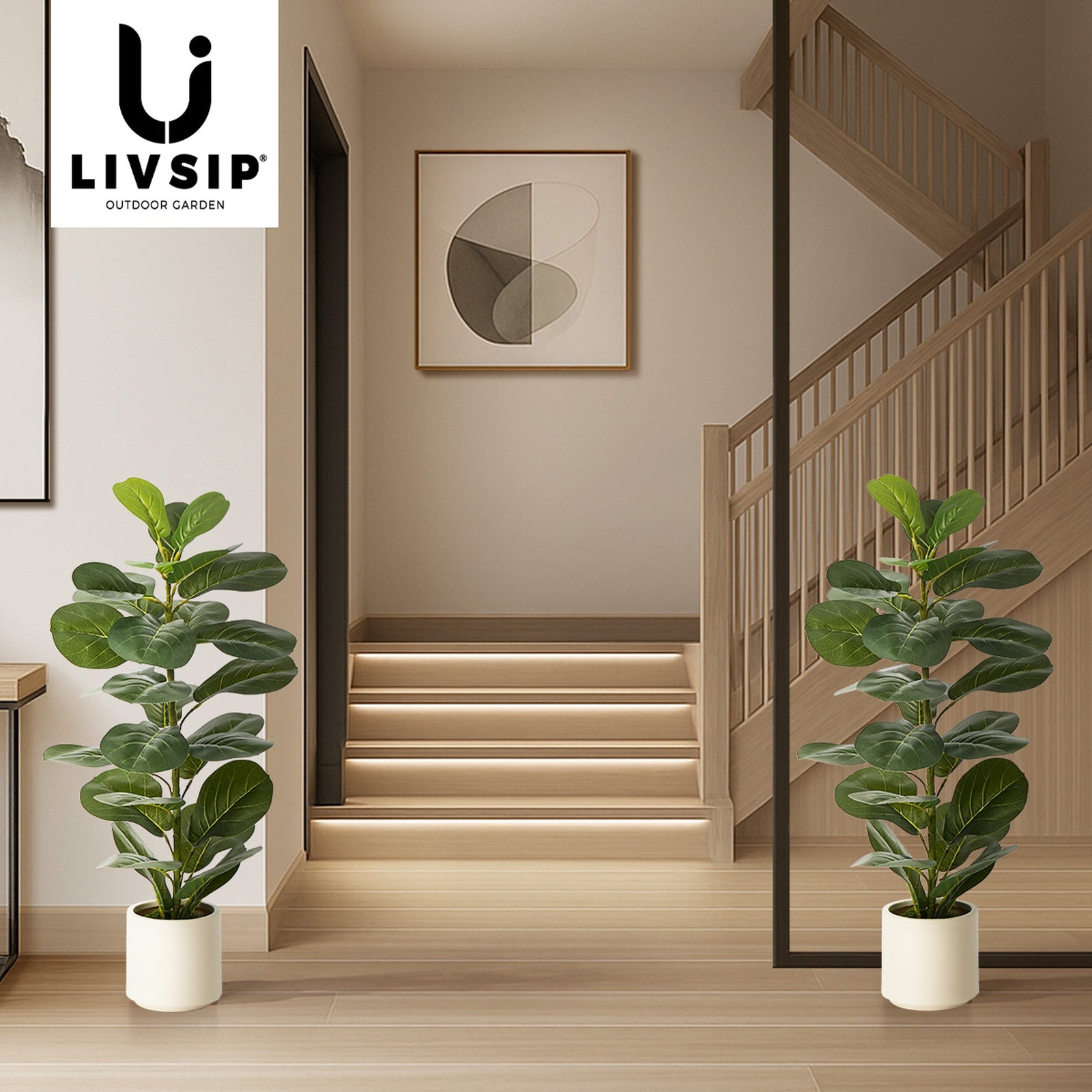 Livsip 2 Pack 90cm Artificial Fiddle Leaf Fig Tree Potted Faux Plant Home Decor