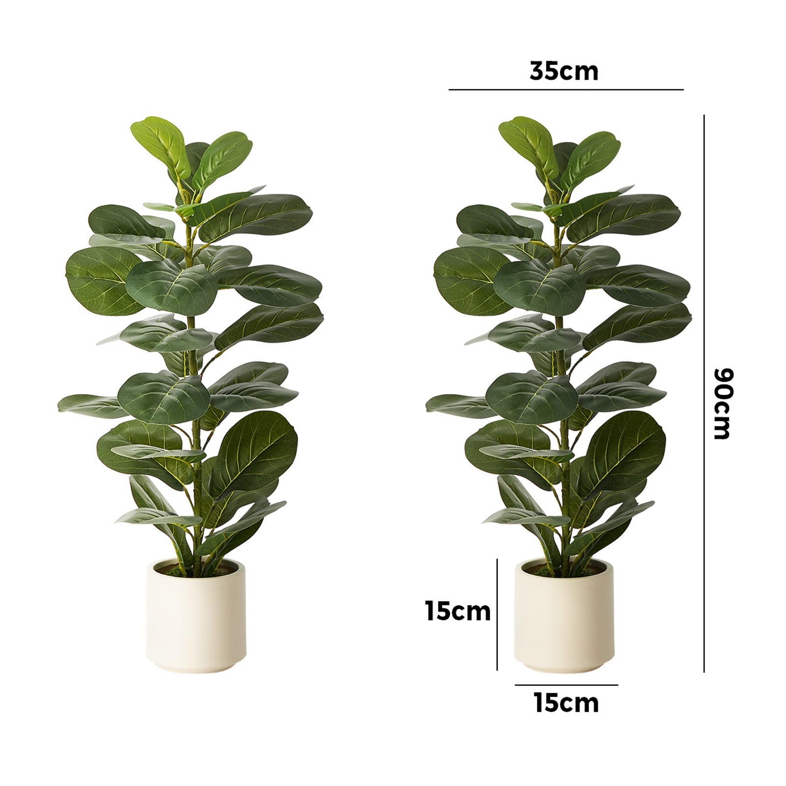 Livsip 2 Pack 90cm Artificial Fiddle Leaf Fig Tree Potted Faux Plant Home Decor