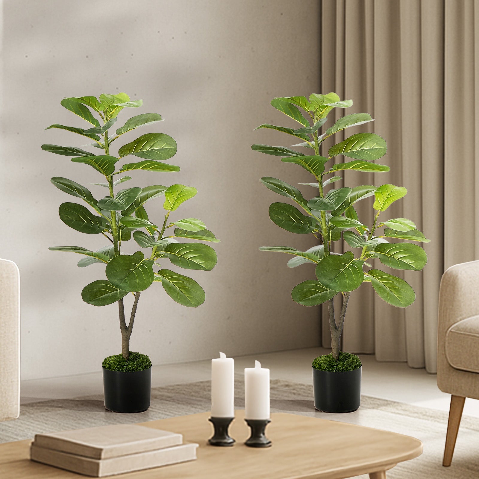 Livsip 2 Pack 95cm Artificial Fiddle Leaf Fig Tree Potted Faux Plant Home Decor
