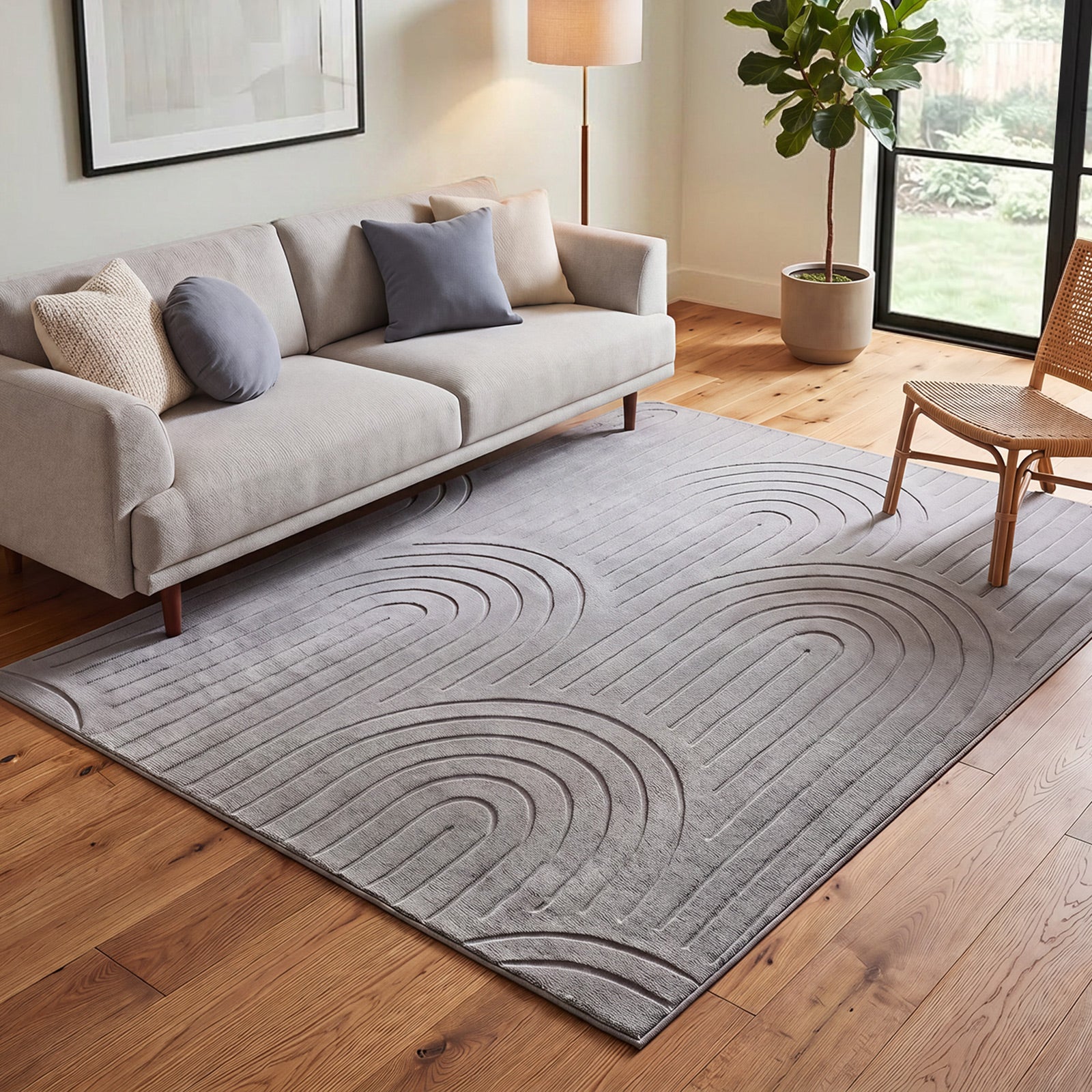 Oikiture Geometric Arch Jacquard Area Rug Modern Floor Carpet 160X230cm Grey