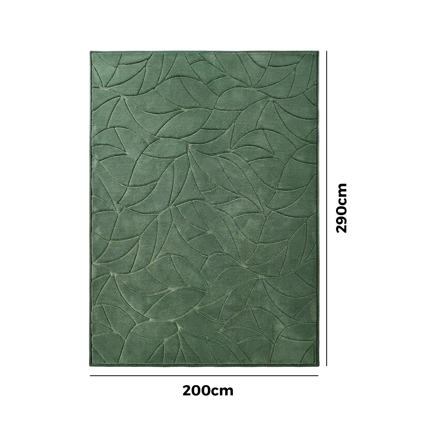 Oikiture Textured Leaf Jacquard Area Rug Floor Carpet Soft Decor 200X290cm Green
