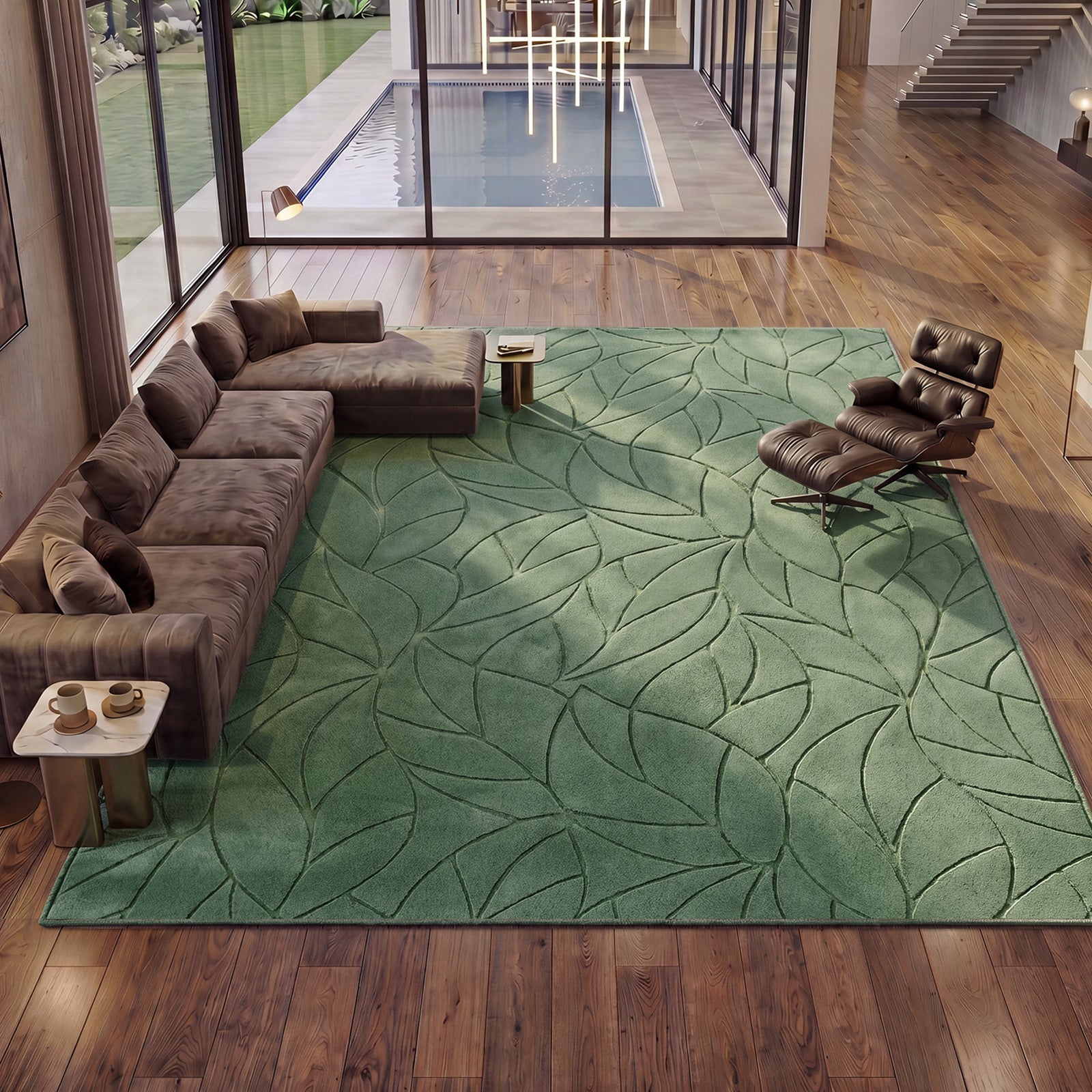 Oikiture Textured Leaf Jacquard Area Rug Floor Carpet Soft Decor 240X340cm Green