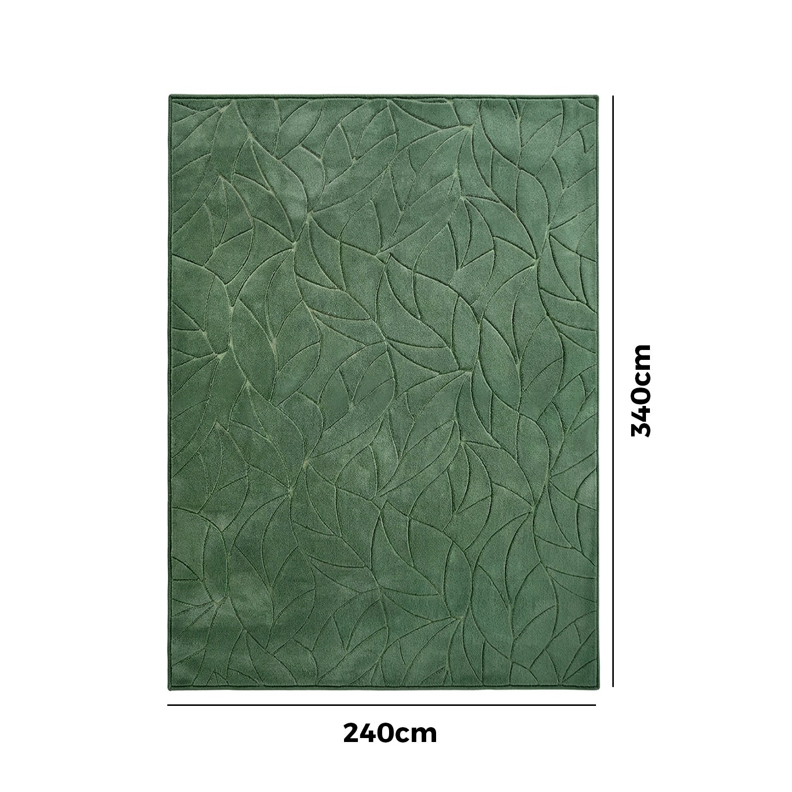 Oikiture Textured Leaf Jacquard Area Rug Floor Carpet Soft Decor 240X340cm Green