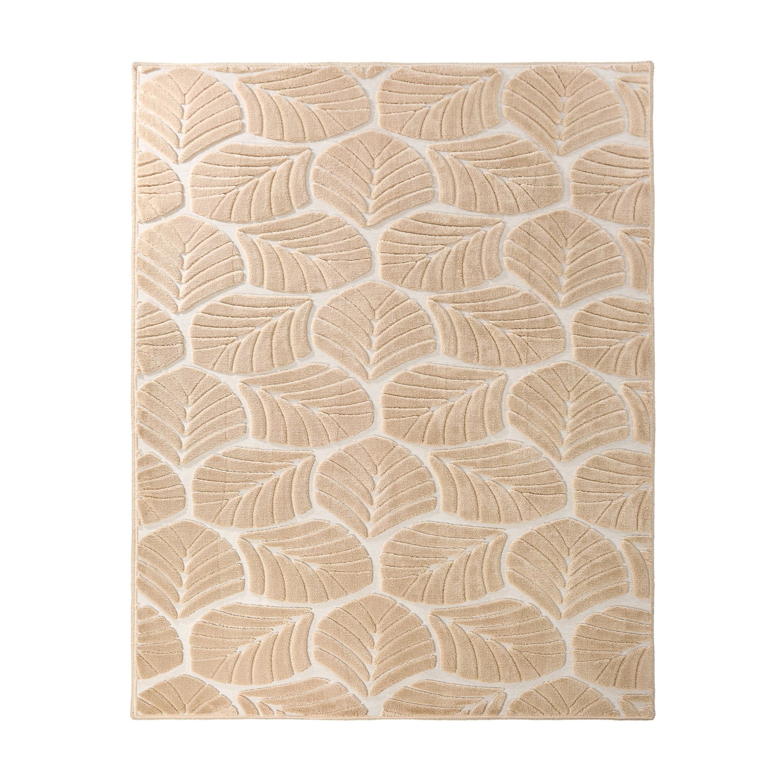 Oikiture Embossed Leaf Area Rug Jacquard Texture Floor Carpet 160X230cm Beige