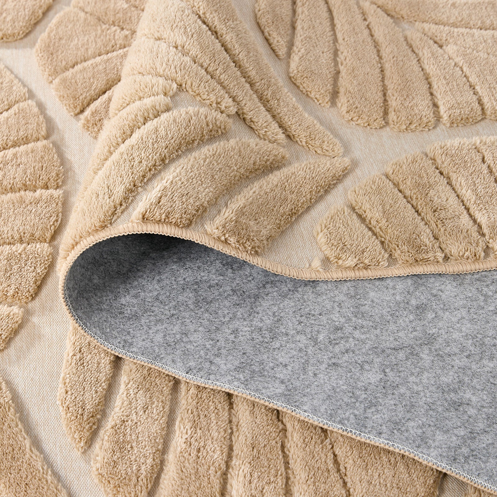 Oikiture Embossed Leaf Area Rug Jacquard Texture Floor Carpet 240X340cm Beige