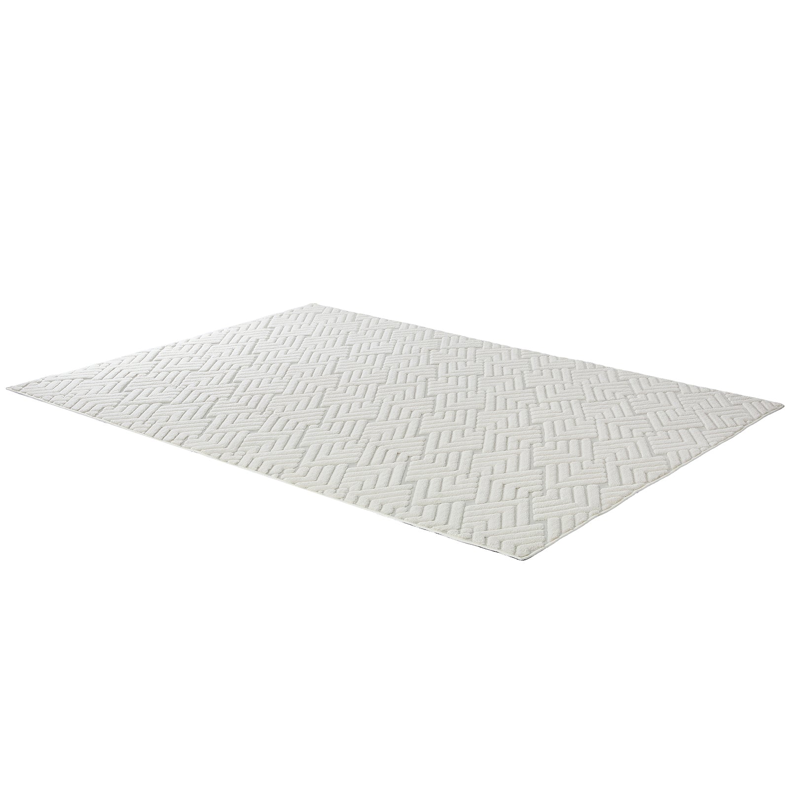 Oikiture Jacquard Area Rug Geometric Texture Floor Carpet 200X290cm Ivory Cream