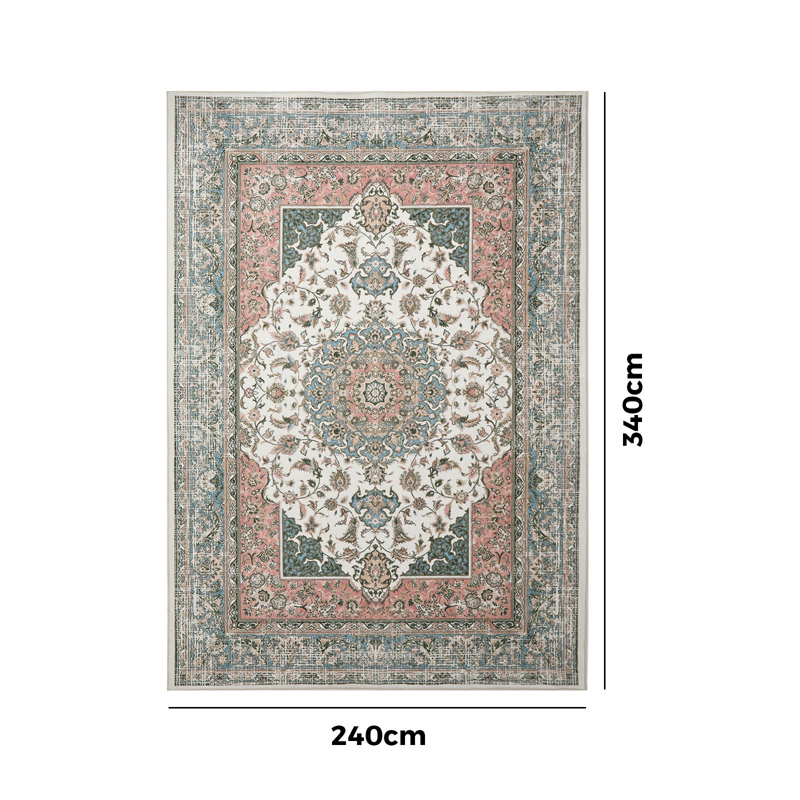 Oikiture Vintage Persian Area Rug Washable Soft Low Pile Carpet 240X340cm
